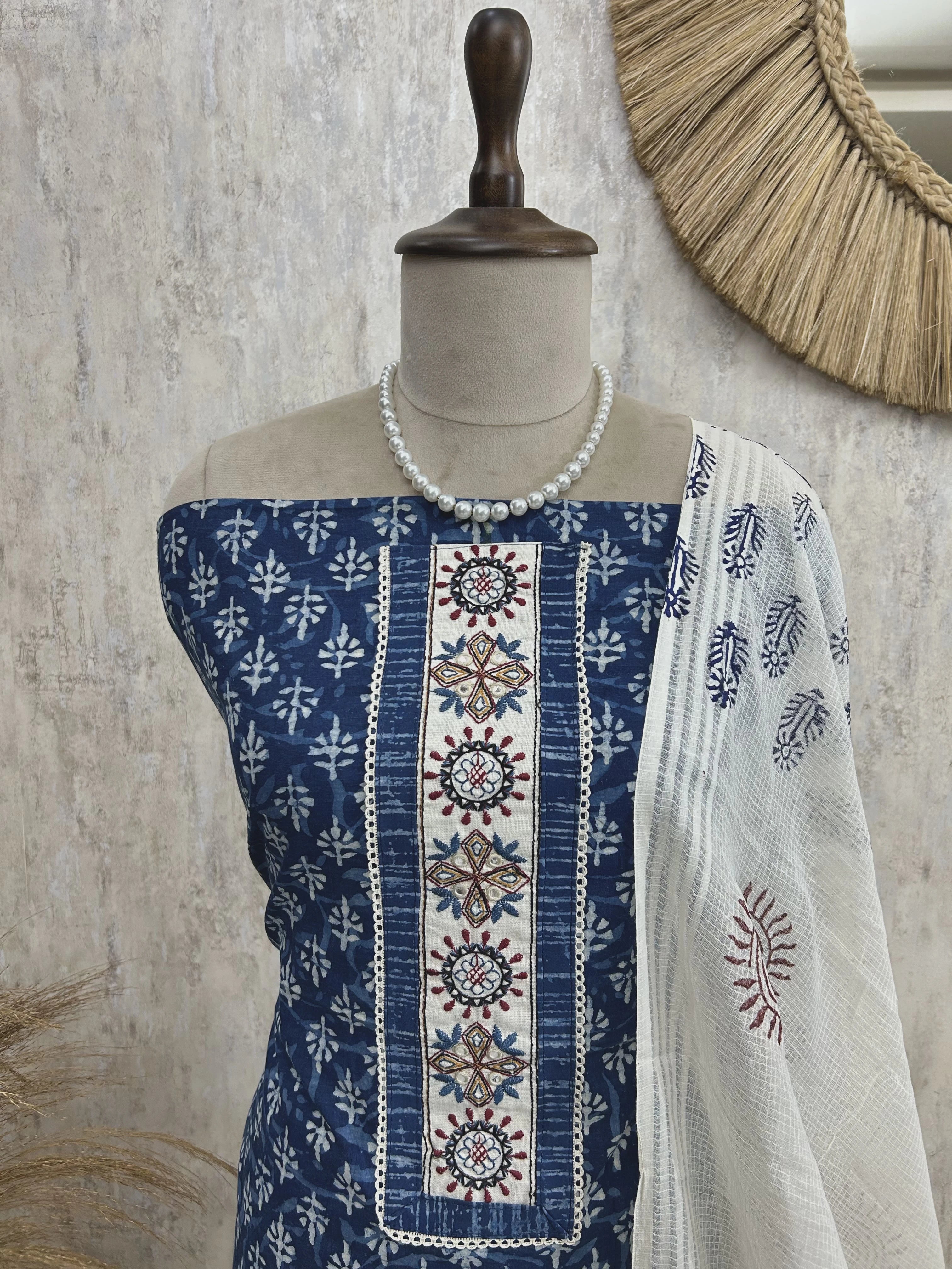 Indigo Cotton Unstitched Suit Set