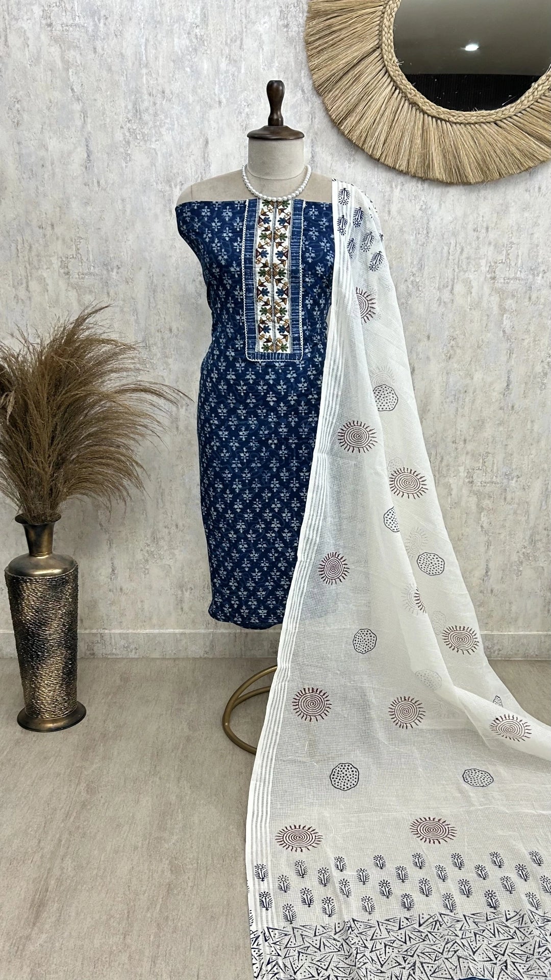 Indigo Cotton Unstitched Suit Set