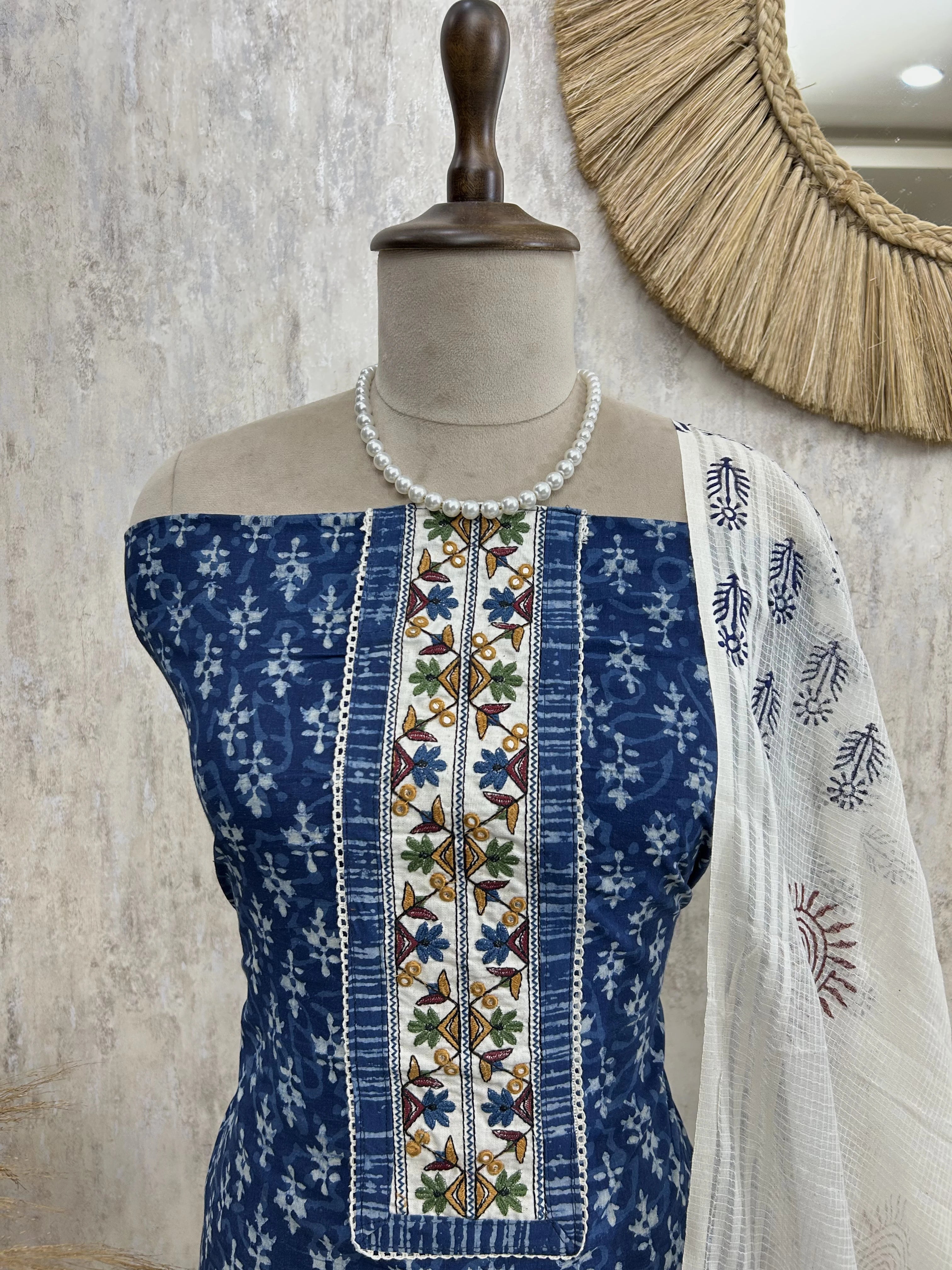 Indigo Cotton Unstitched Suit Set