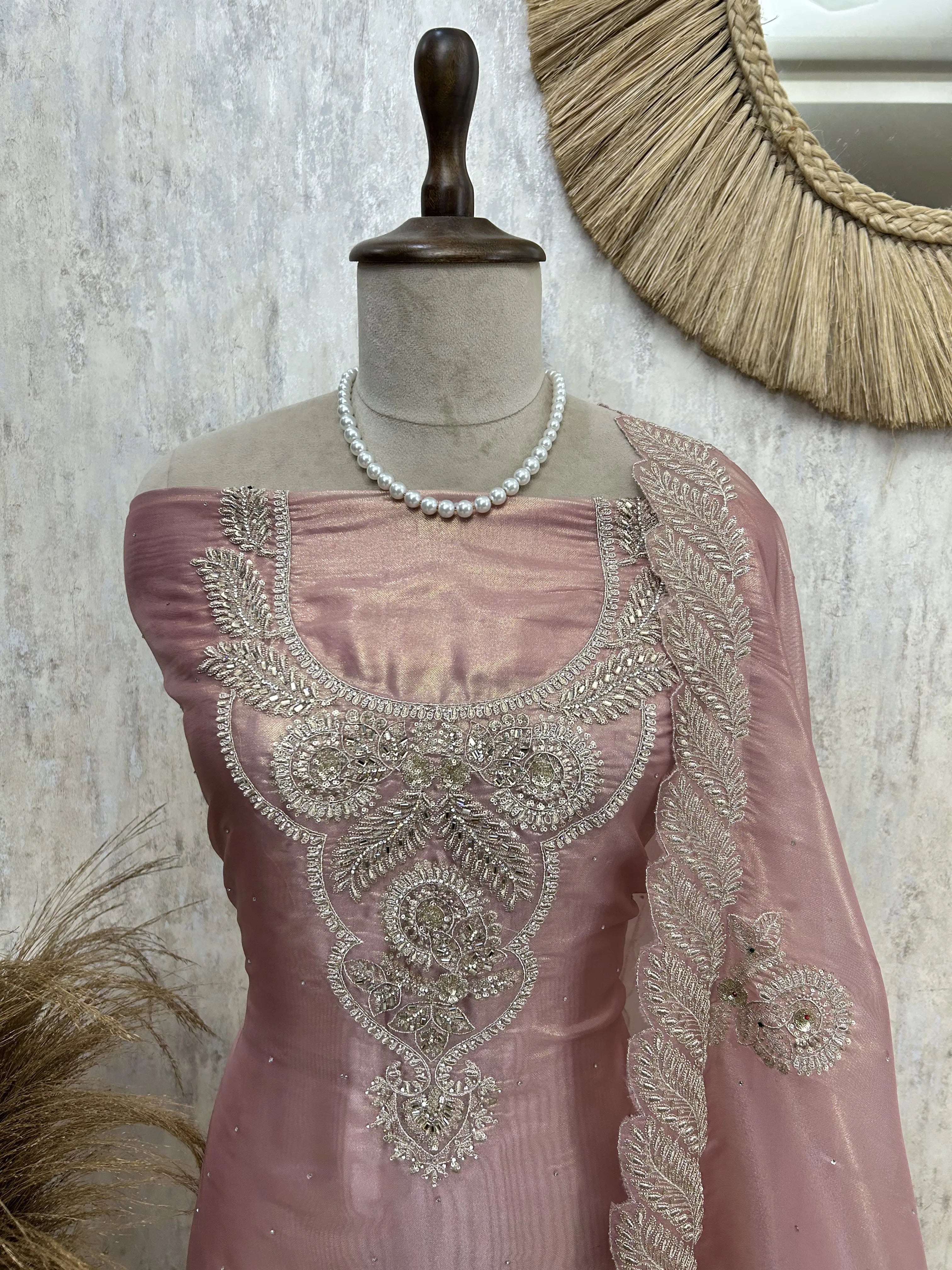 Glass Organza Unstitched Suit Set