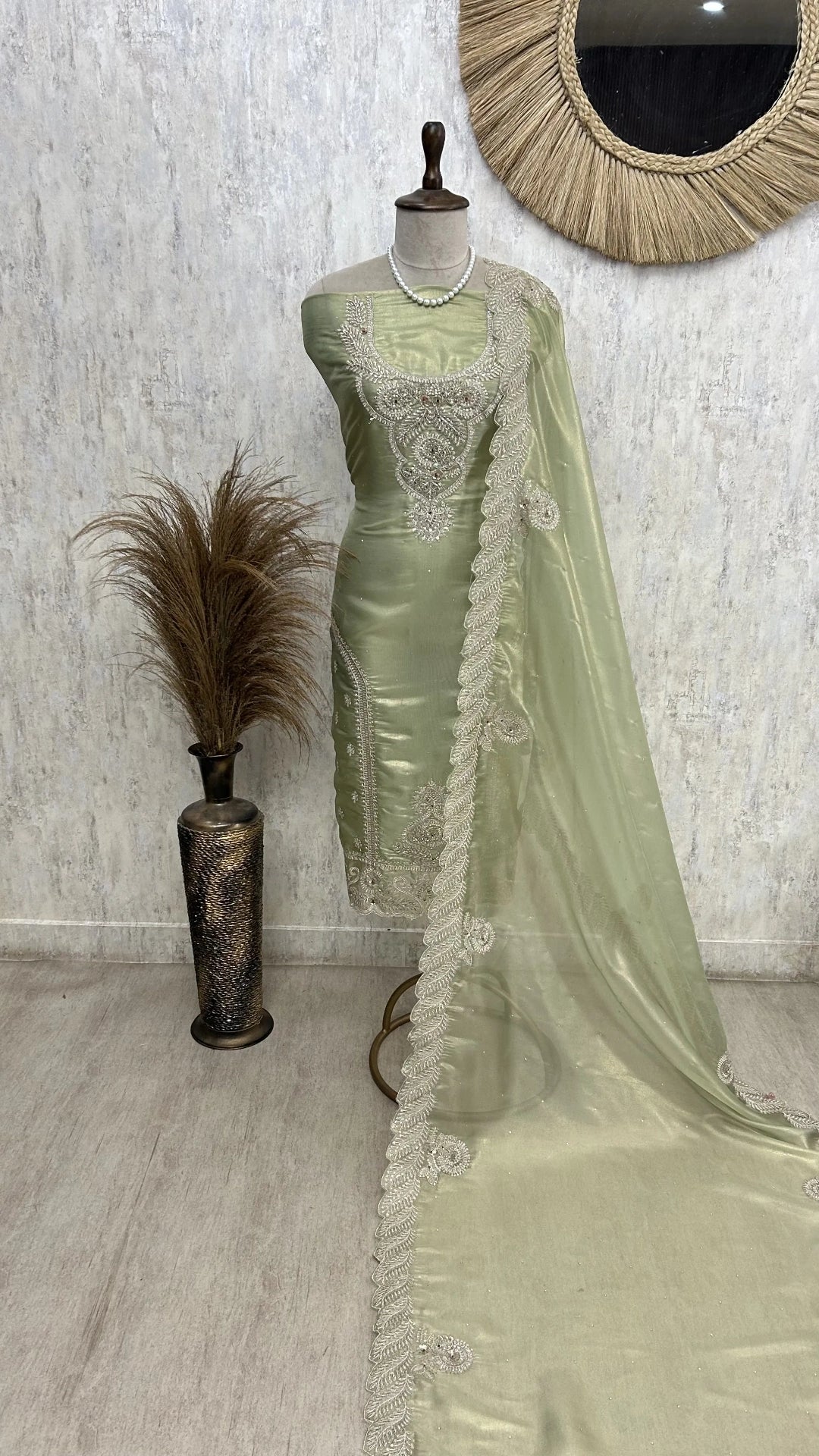 Glass Organza Unstitched Suit Set