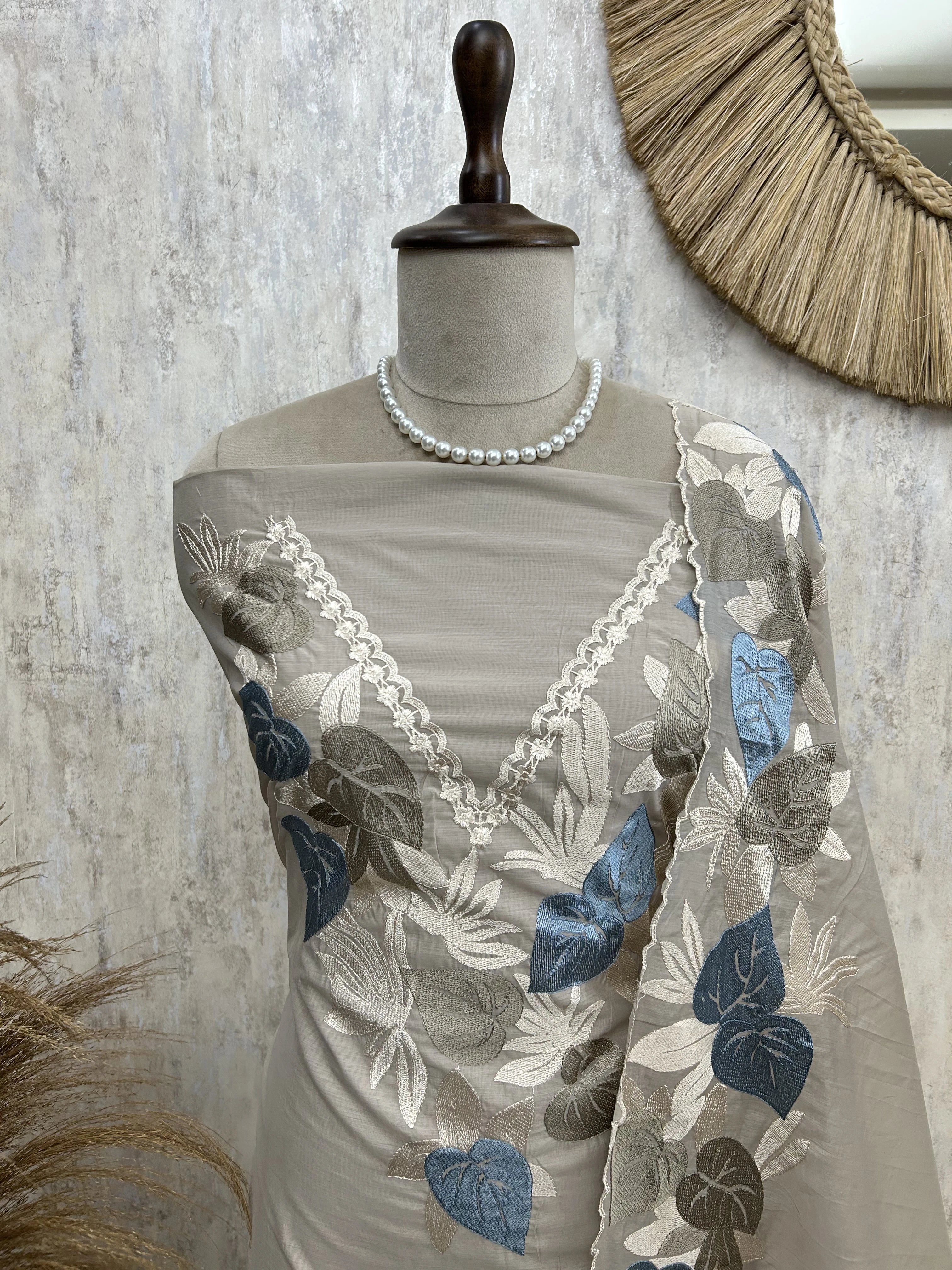 Paan Motifs Mul Chanderi Unstitched Suit Set