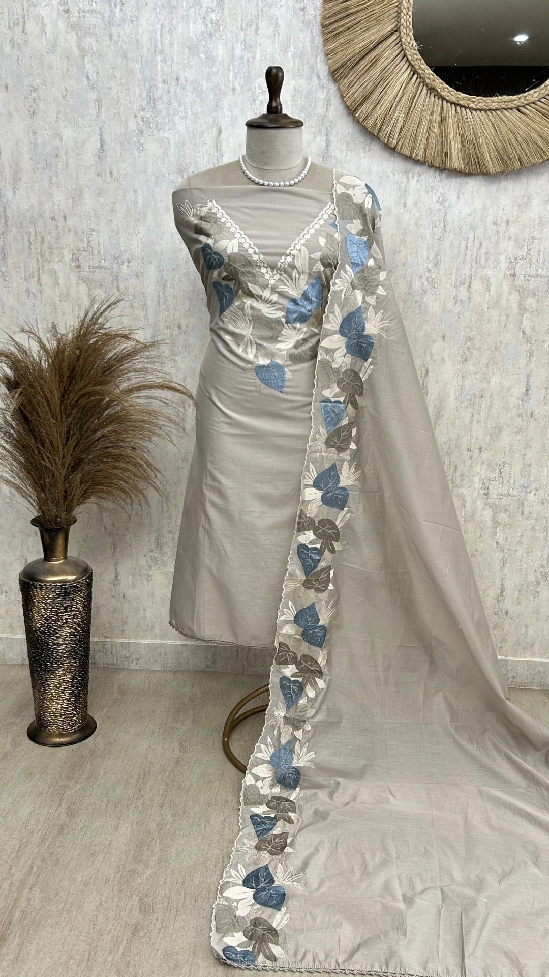 Paan Motifs Mul Chanderi Unstitched Suit Set