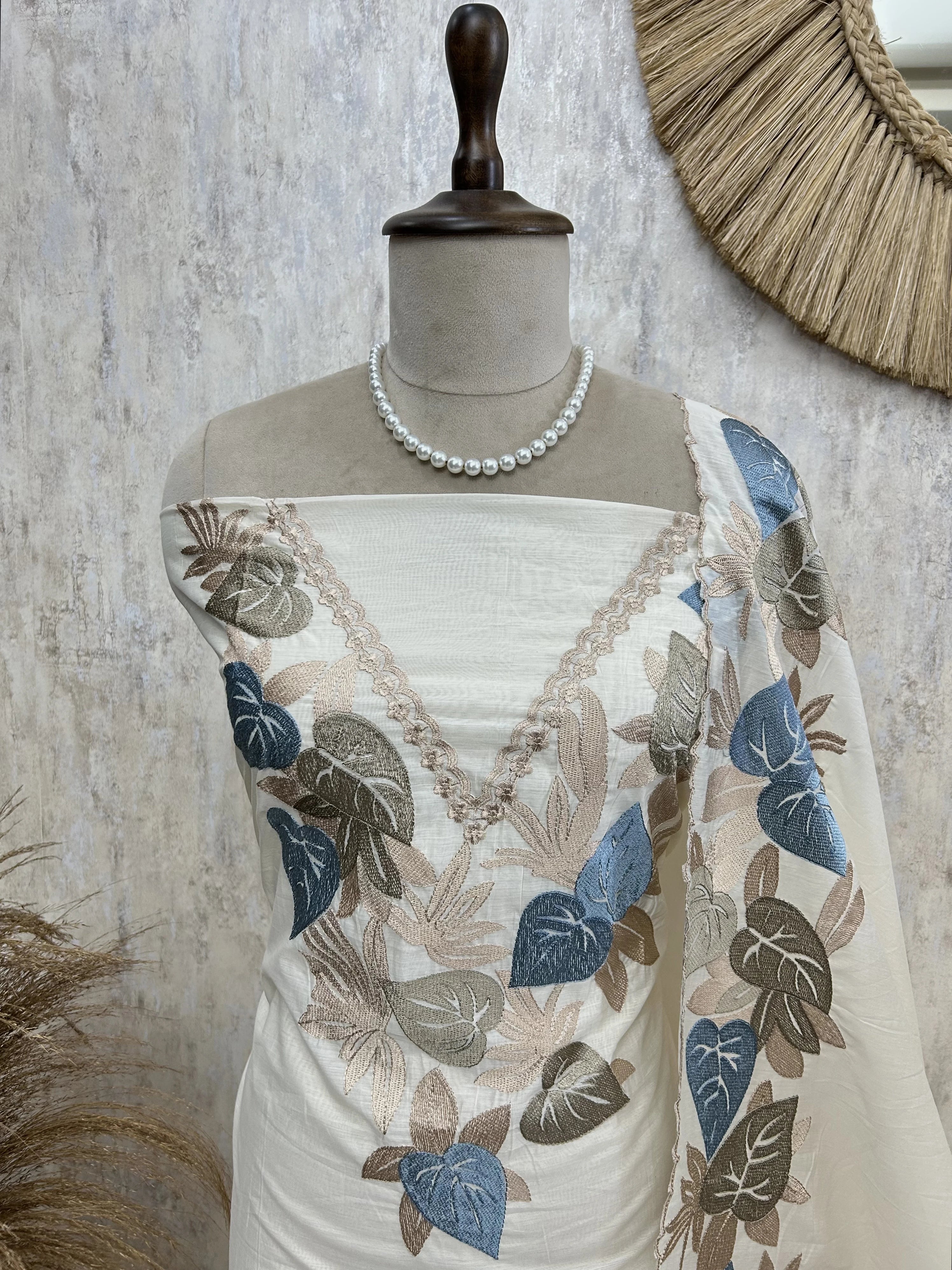 Paan Motifs Mul Chanderi Unstitched Suit Set