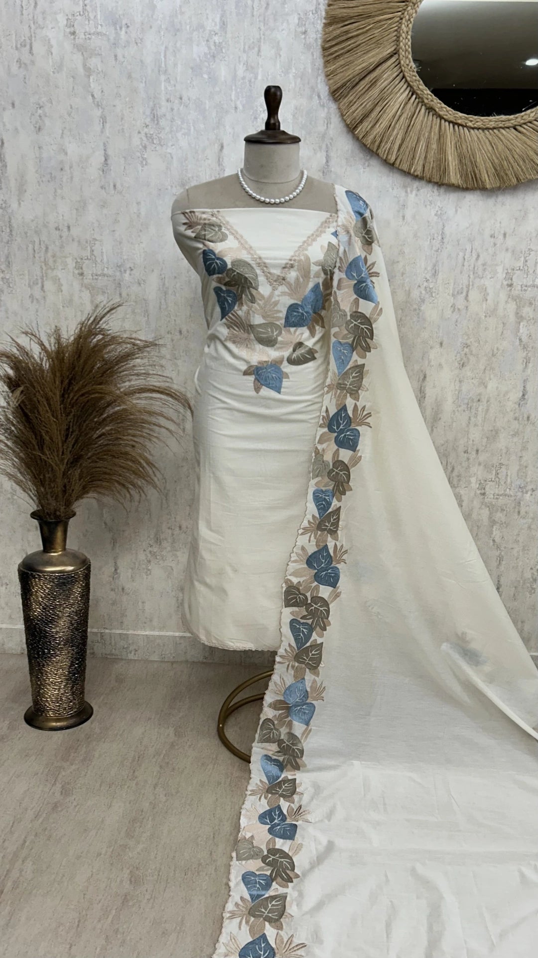 Paan Motifs Mul Chanderi Unstitched Suit Set