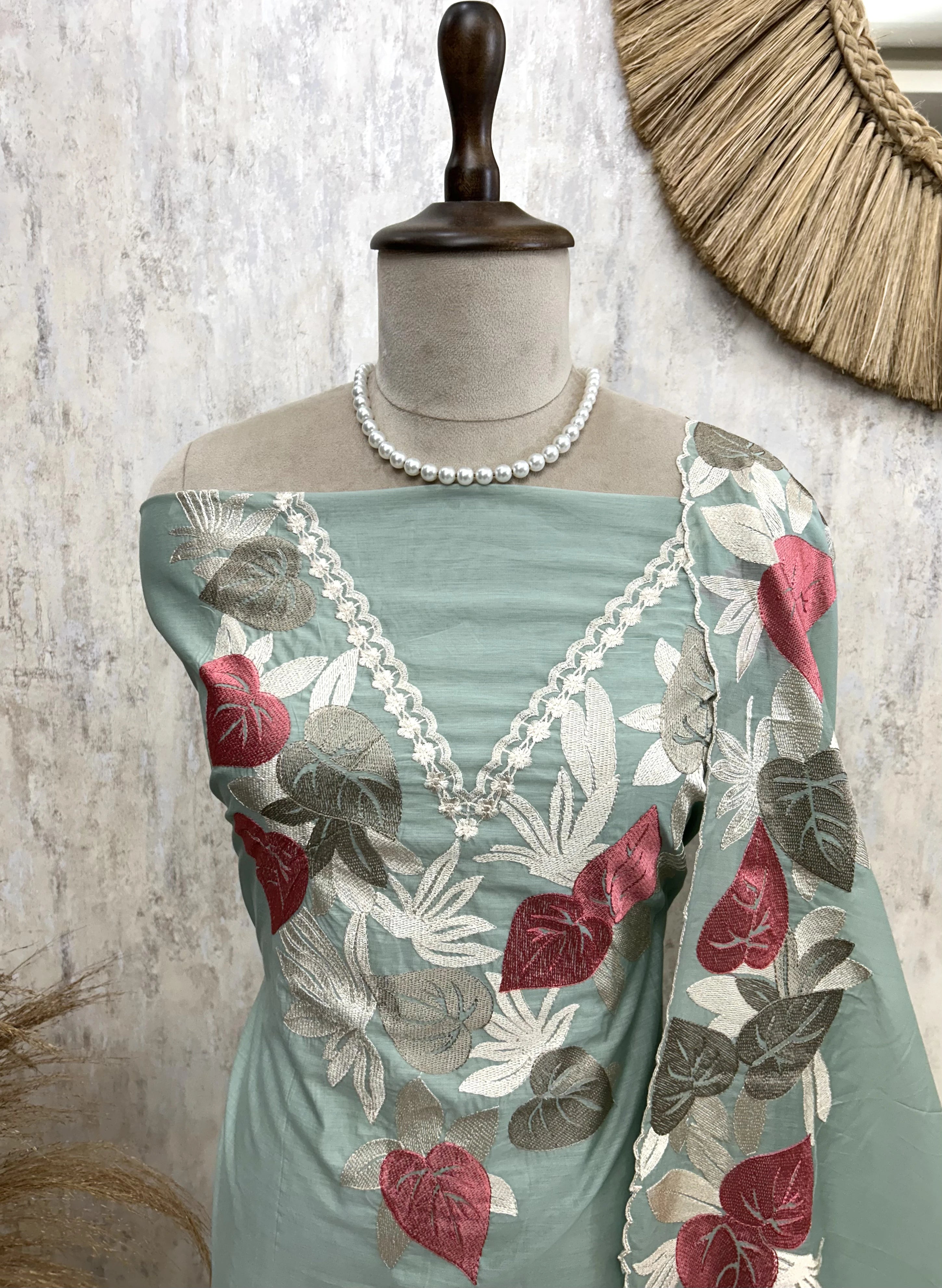 Paan Motifs Mul Chanderi Unstitched Suit Set