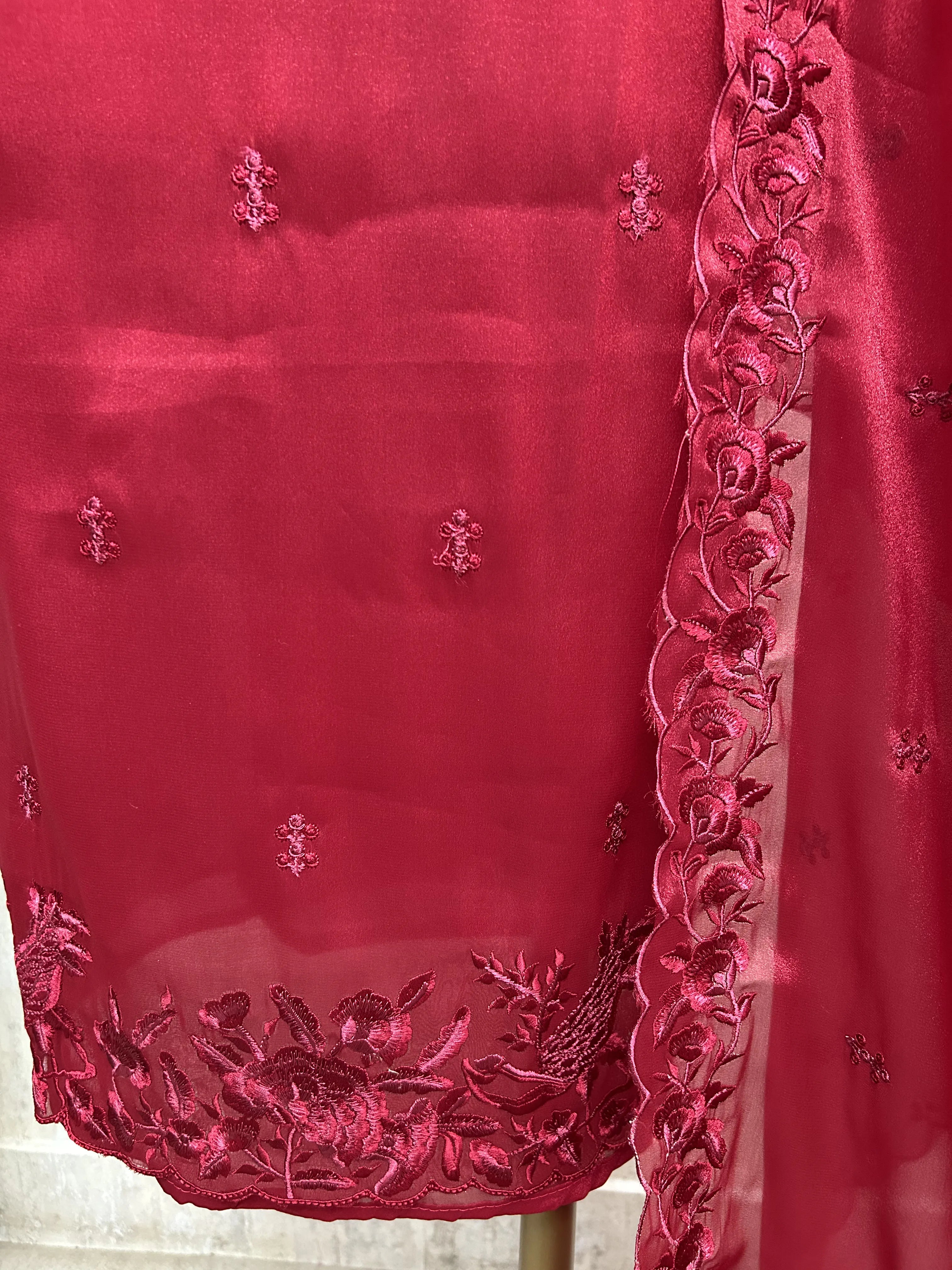 Bird motif Organza Unstitched suit set