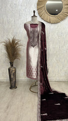 Brocade Banarasi Unstitched Suit Set With Velvet Dupatta