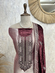 Brocade Banarasi Unstitched Suit Set With Velvet Dupatta