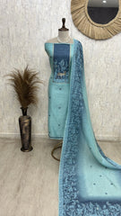 Jamdani Linen Unstitched Suit Set With Deer Motif