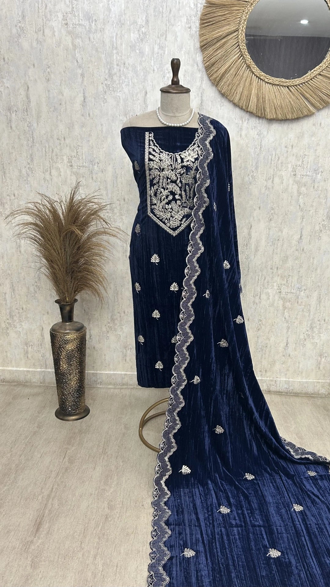 Zari Embroidered Velvet Unstitched Suit