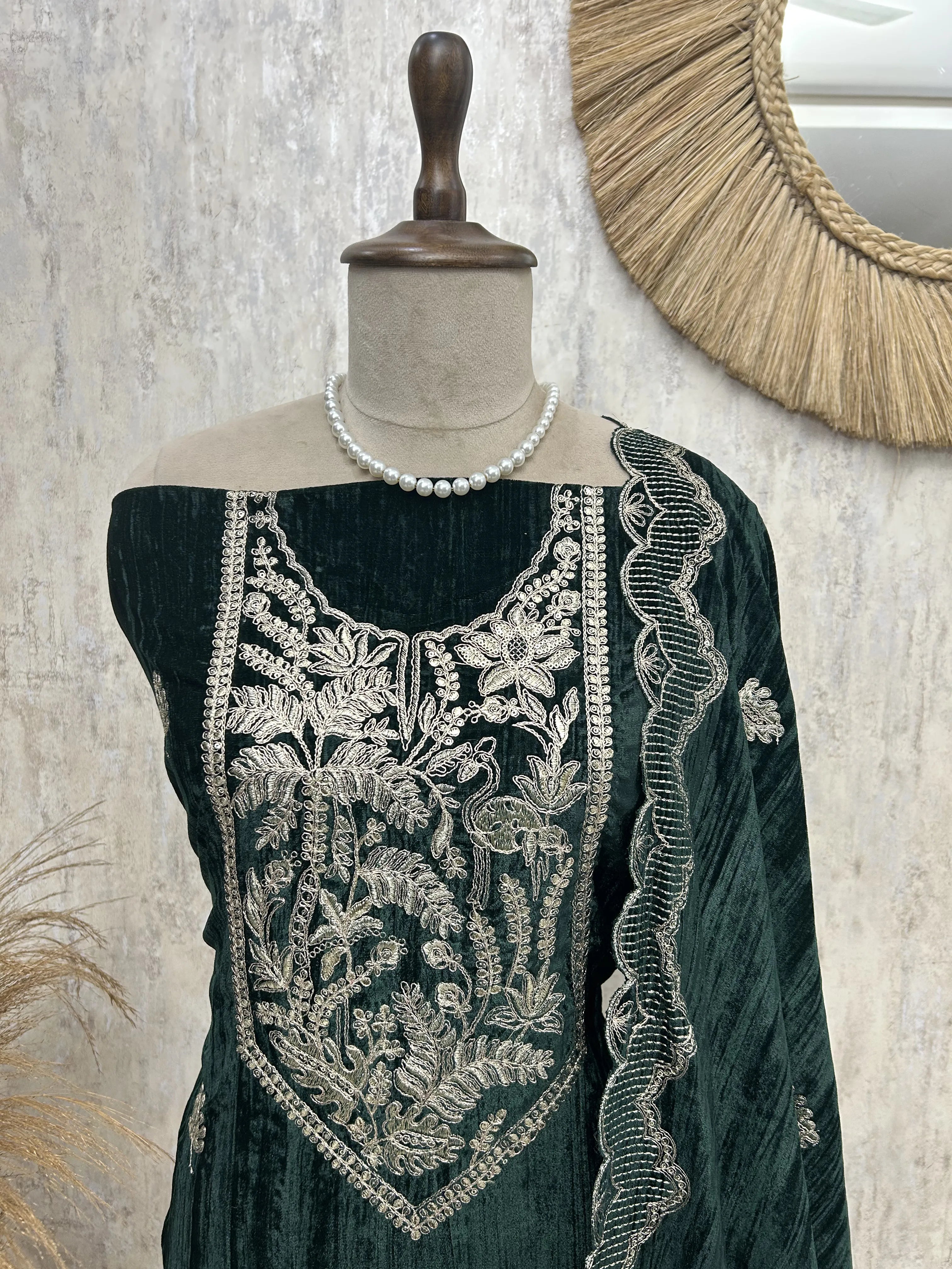 Zari Embroidered Velvet Unstitched Suit