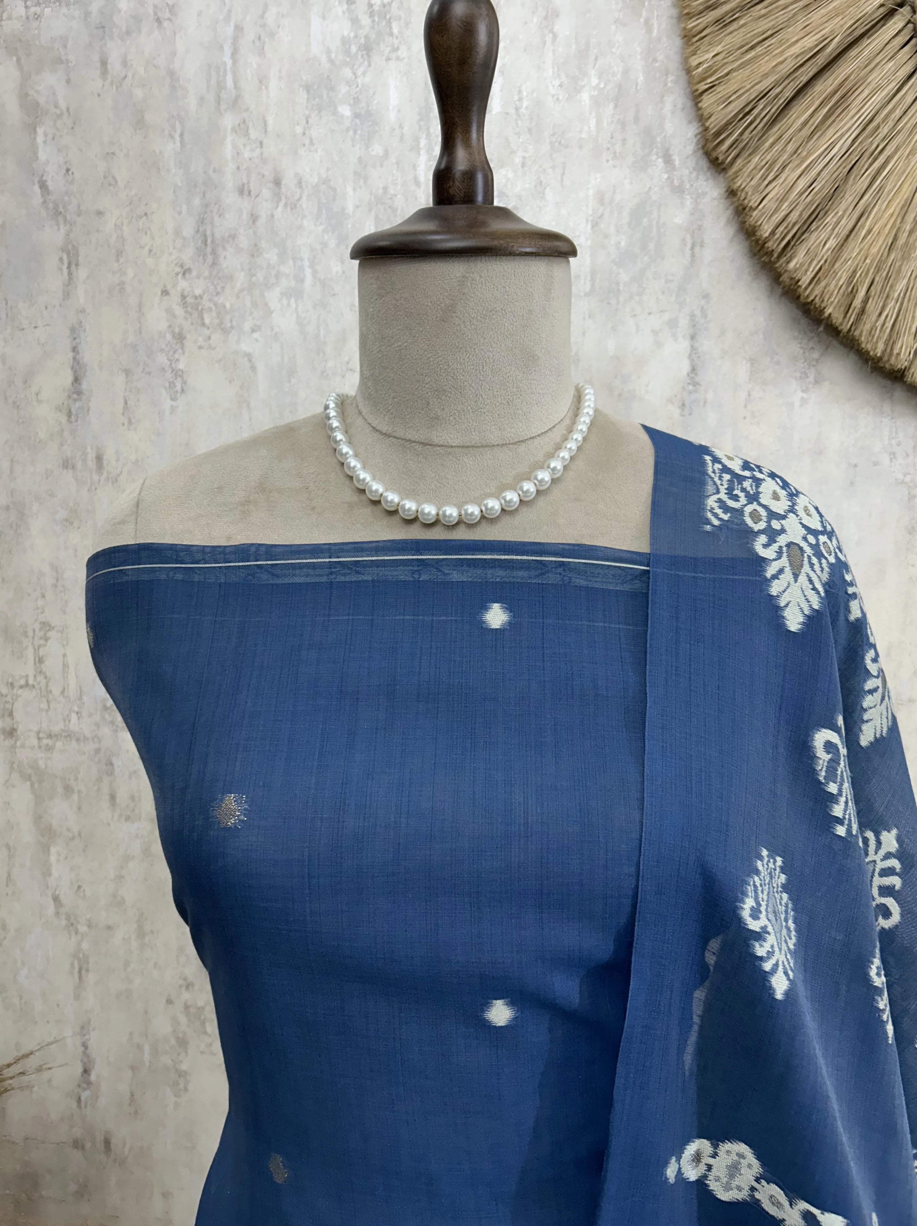 Indigo Jamdani Woven Linen Unstitched Suit Set