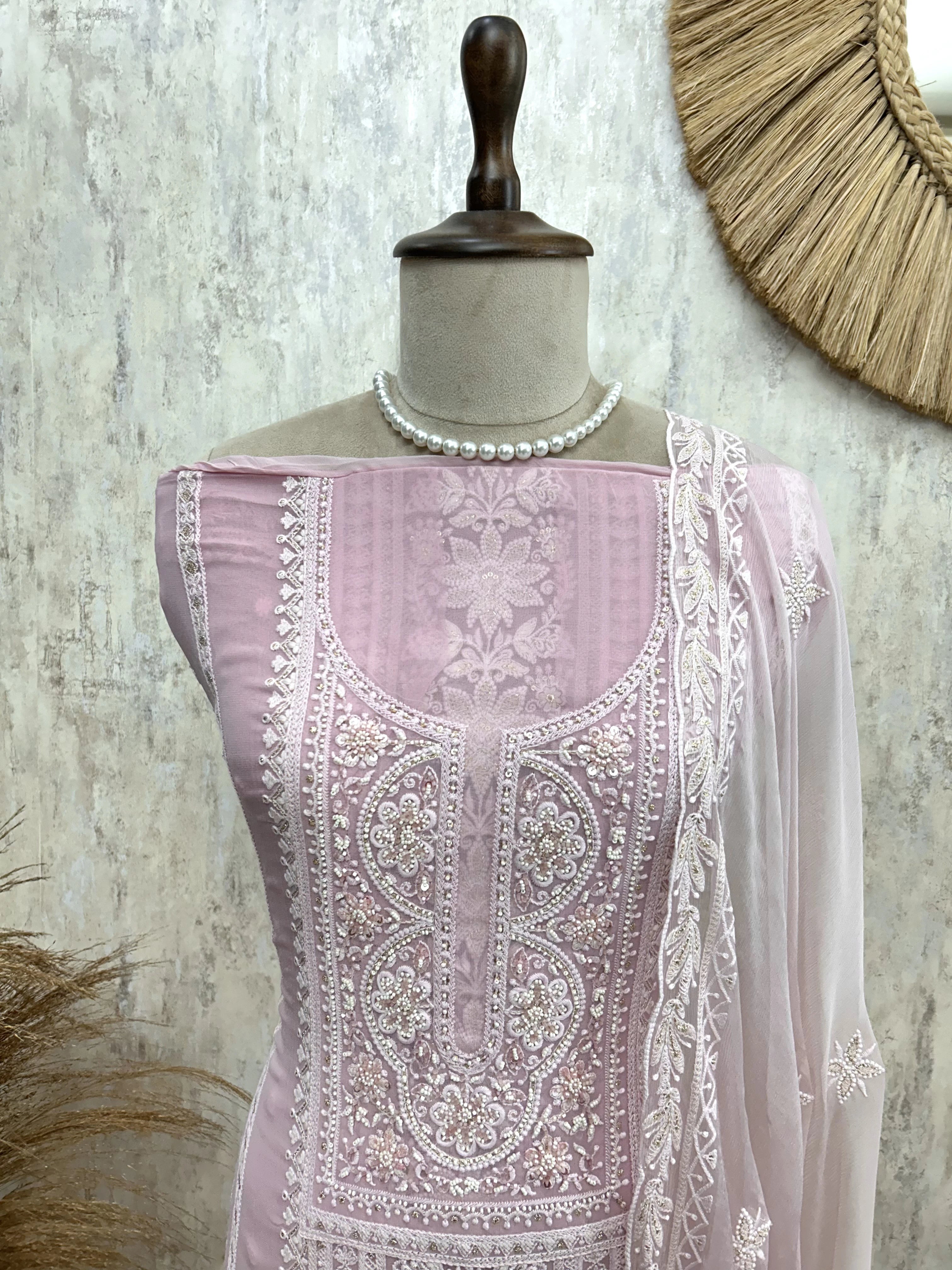 Georgette Unstitched Suit Set With Pearl Work