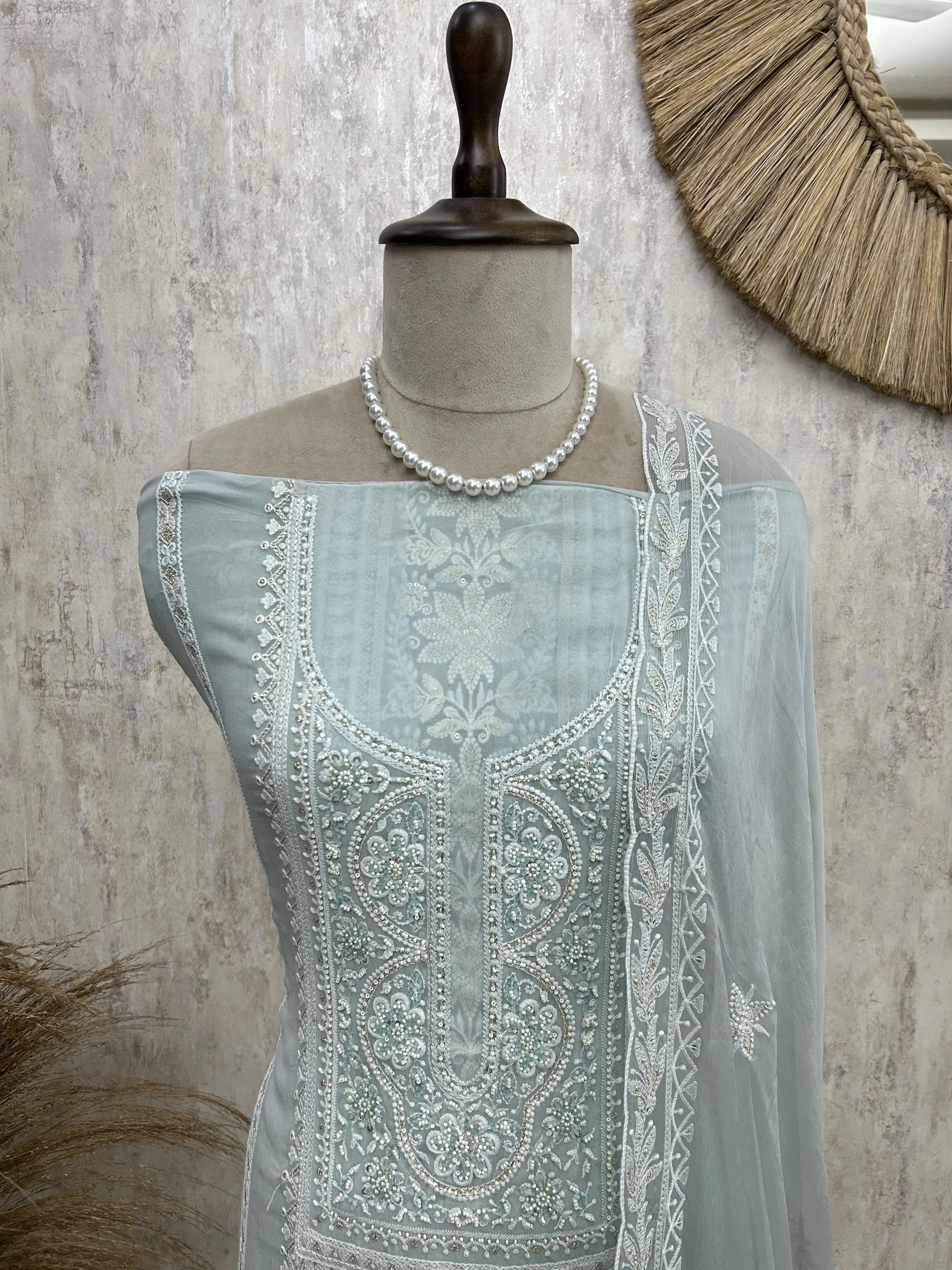 Georgette Unstitched Suit Set With Pearl Work