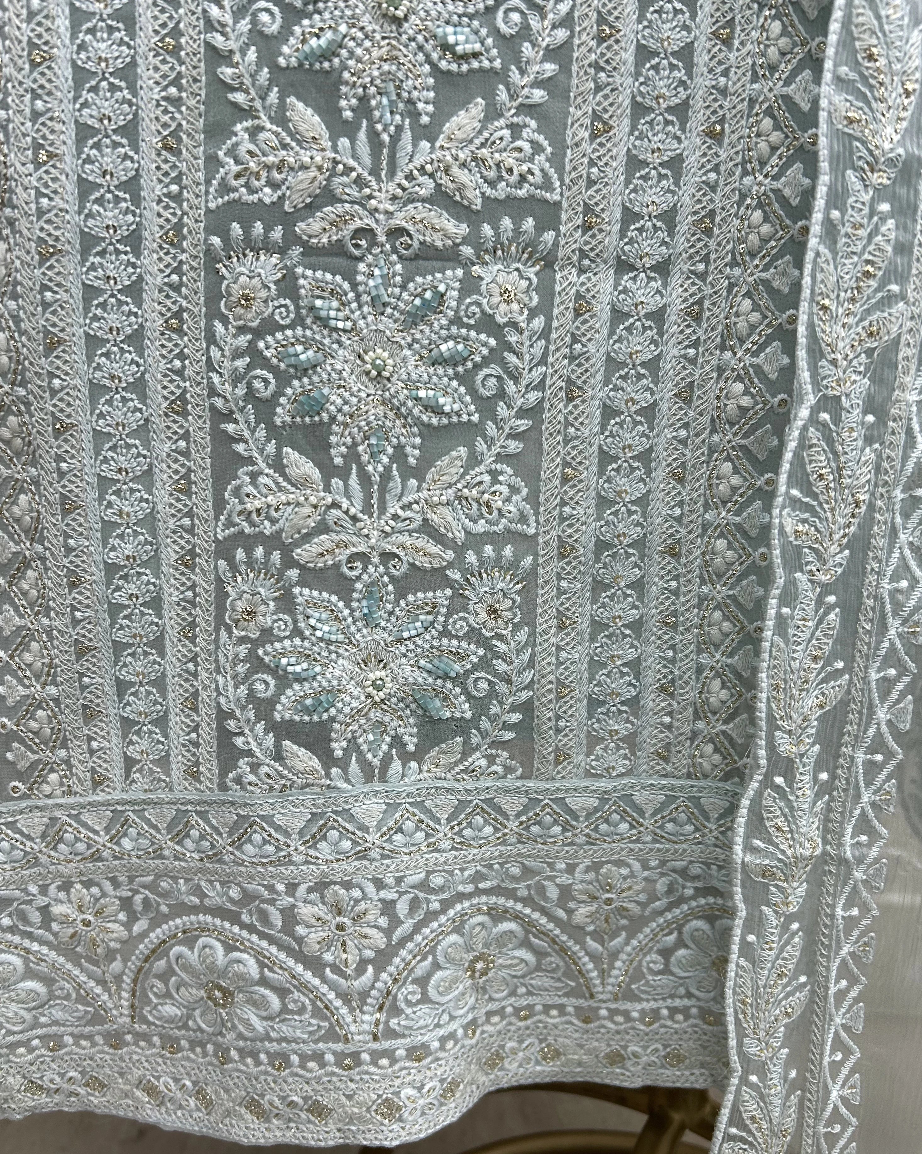 Georgette Unstitched Suit Set With Pearl Work