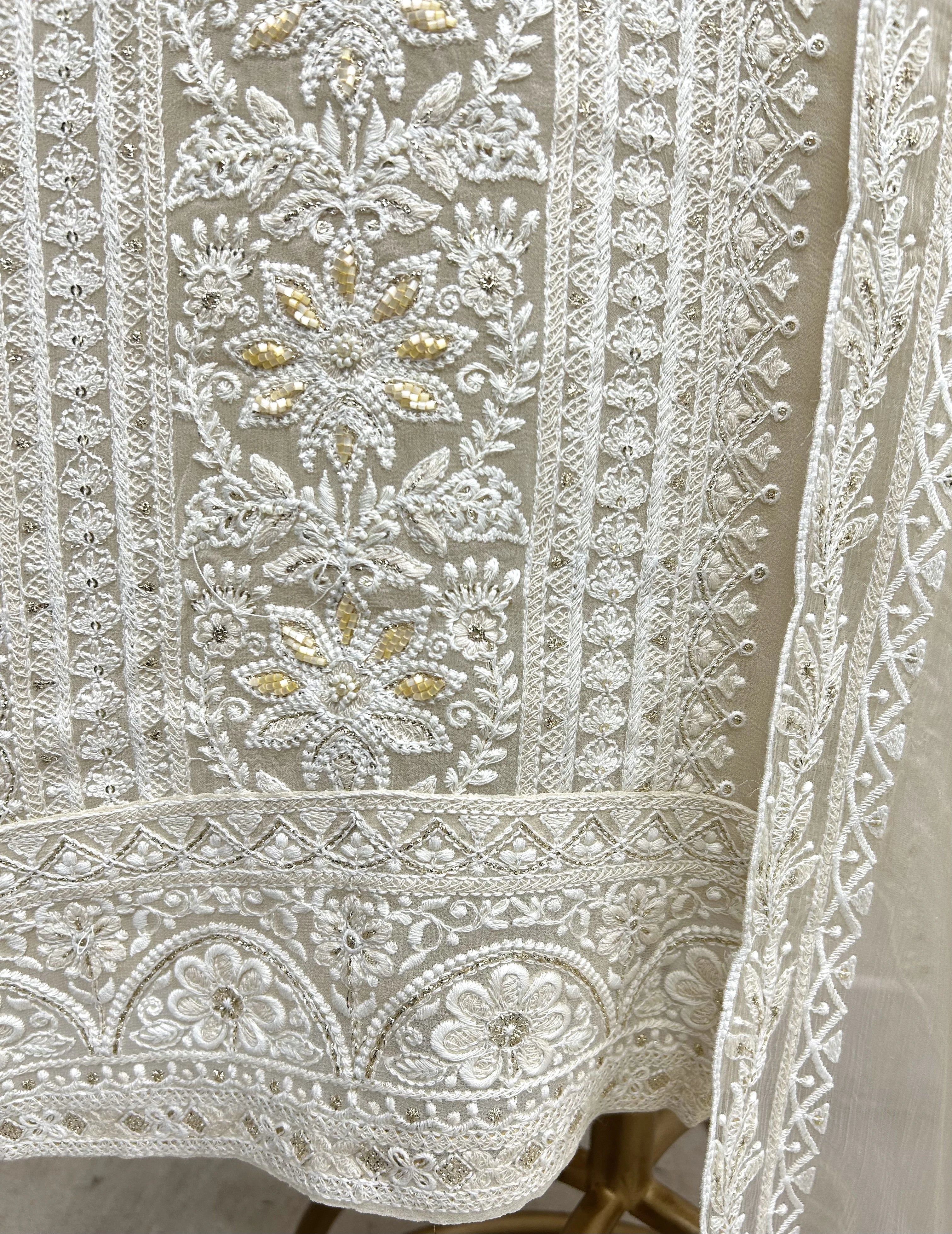 Georgette Unstitched Suit Set With Pearl Work