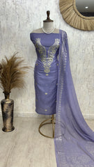 Pita Work Mul Chanderi Unstitched Suit Set