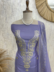 Pita Work Mul Chanderi Unstitched Suit Set