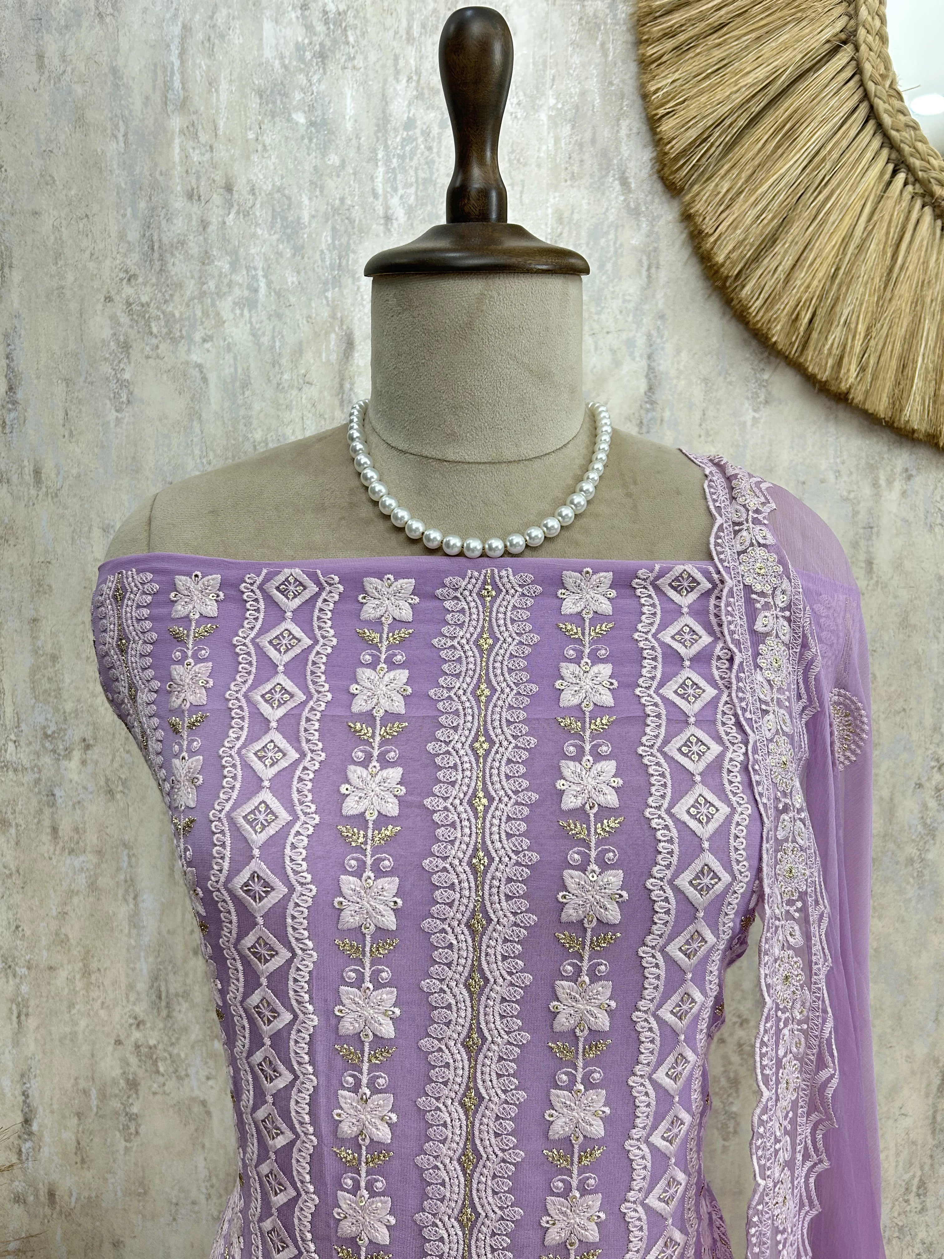 Lucknowi Georgette Unstitched Suit Set