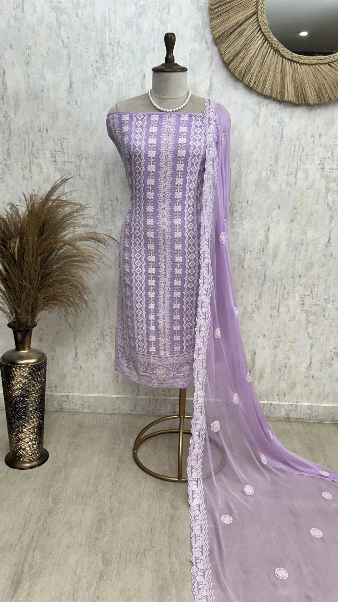 Lucknowi Georgette Unstitched Suit Set