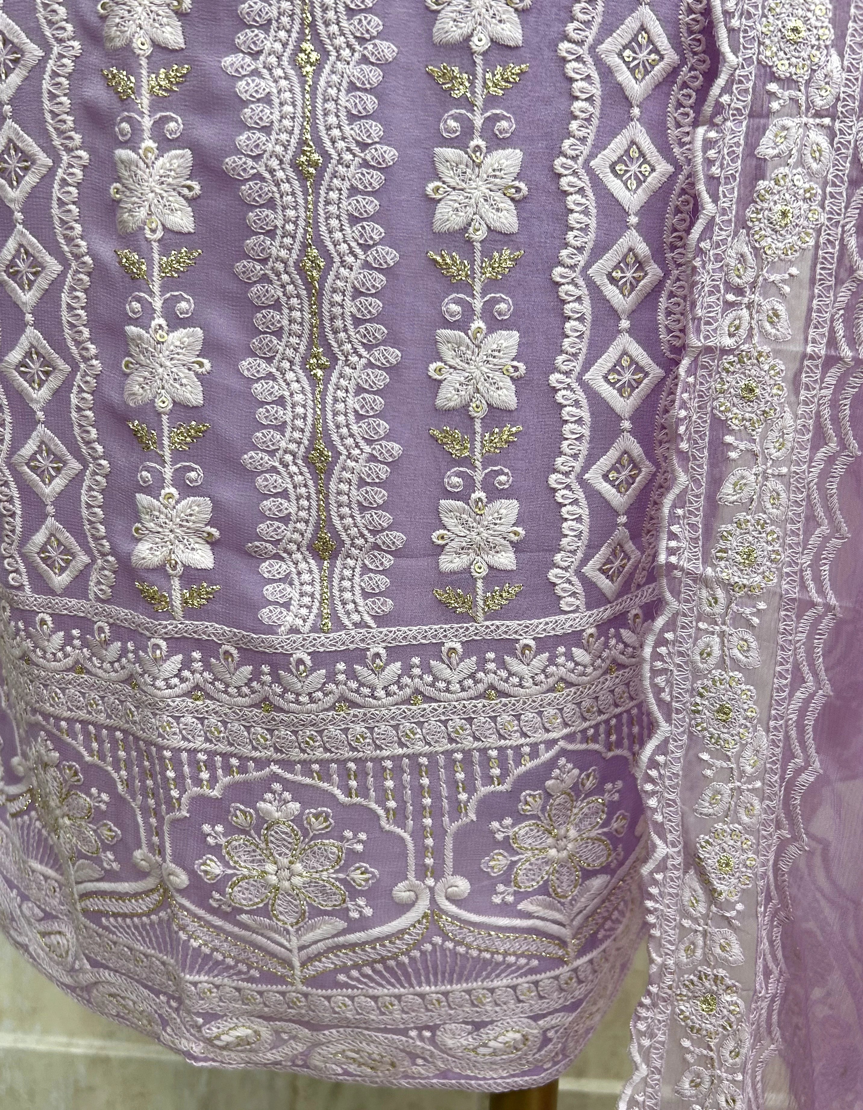 Lucknowi Georgette Unstitched Suit Set