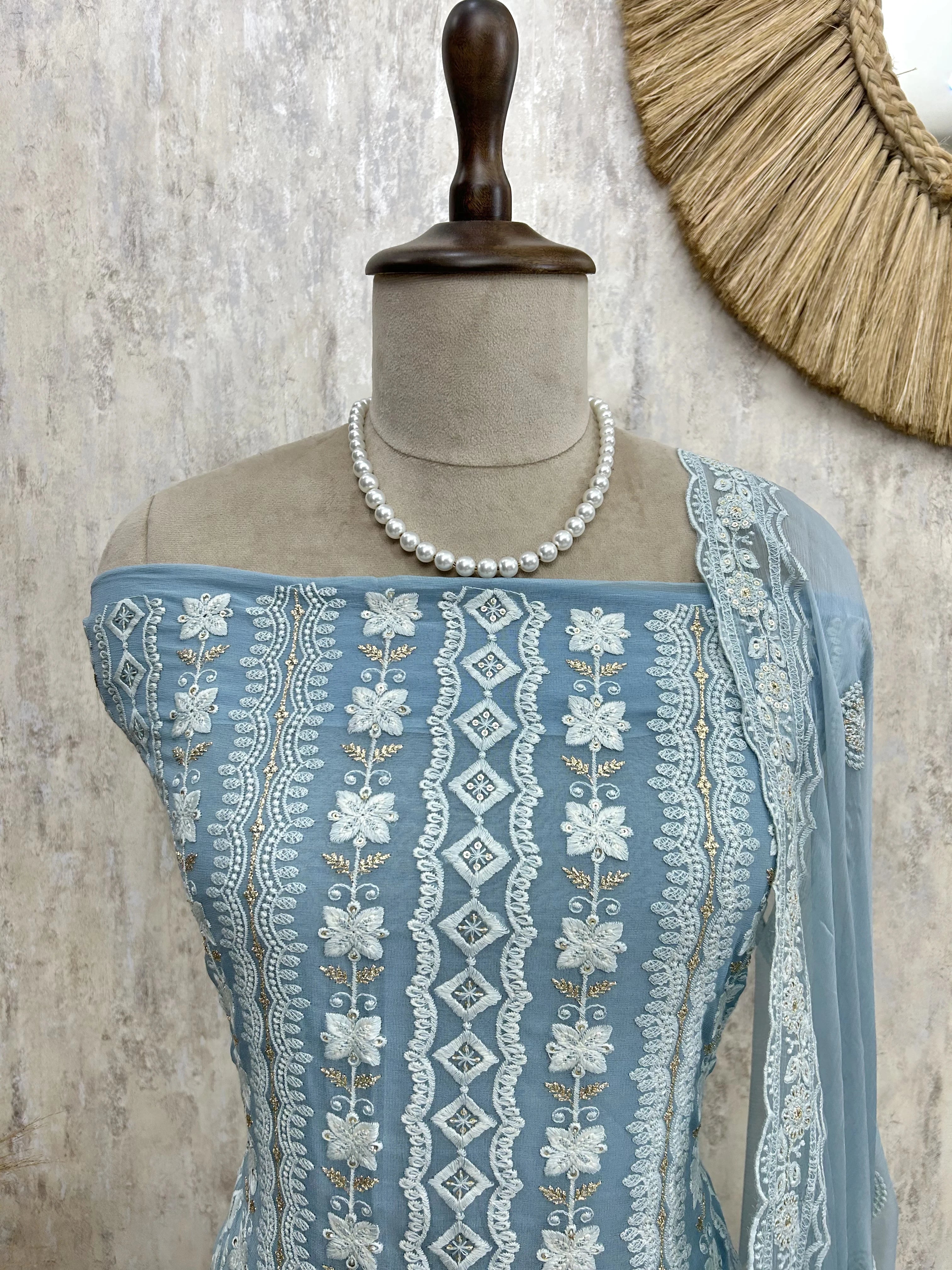 Lucknowi Georgette Unstitched Suit Set