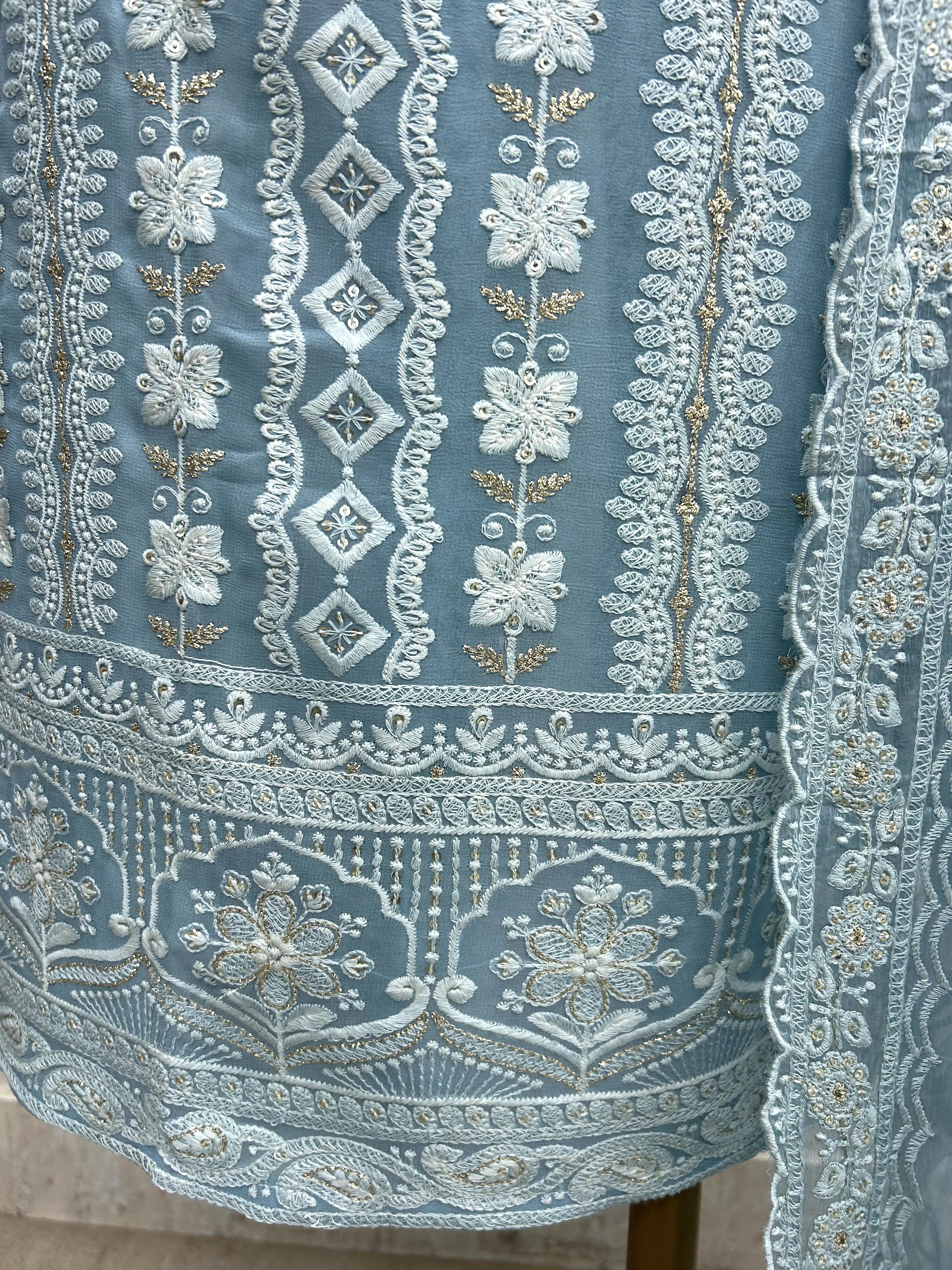 Lucknowi Georgette Unstitched Suit Set