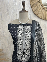 Thread Embroidered Jamdani Linen Unstitched Suit Set