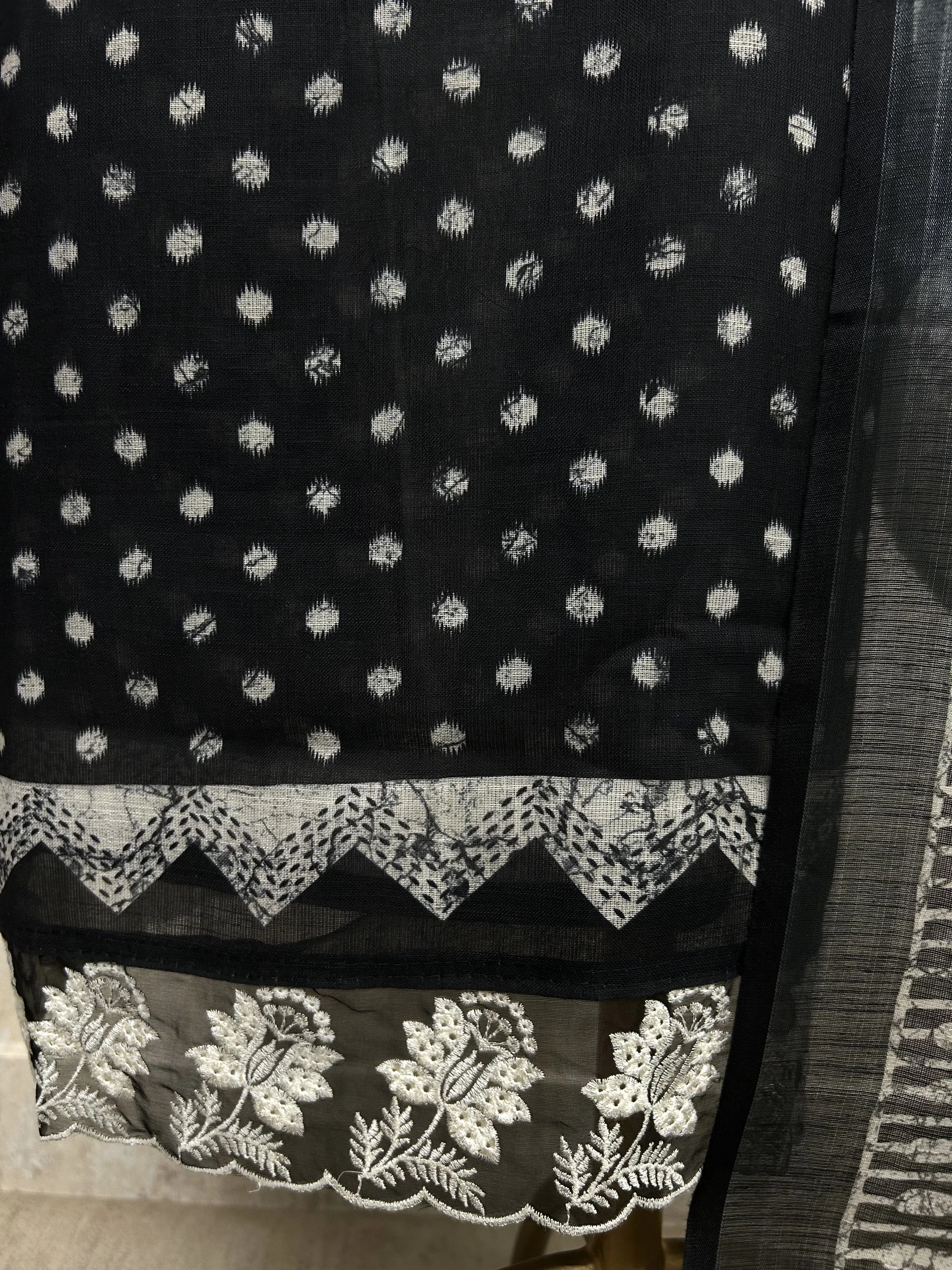 Thread Embroidered Jamdani Linen Unstitched Suit Set