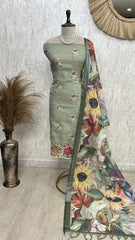 Elegant Thread Embroidered Jamdani Linen Unstitched Suit Set