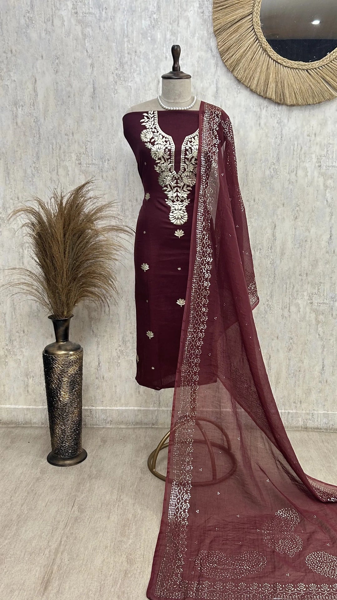 Mul Chanderi Unstitched Suit