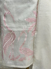 Applique Work Linen Tissue Unstitched Suit Set