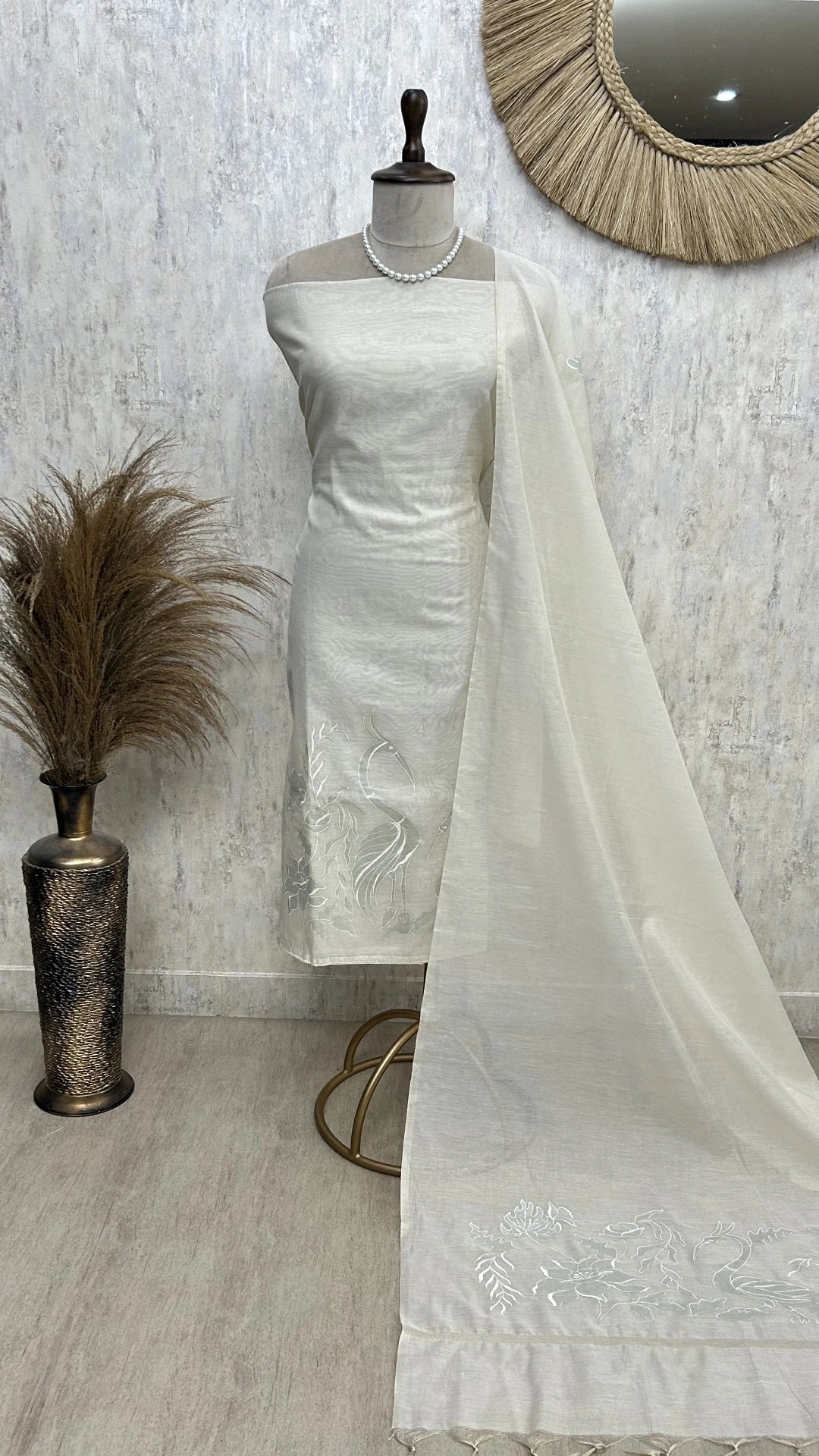 Applique Work Linen Tissue Unstitched Suit Set