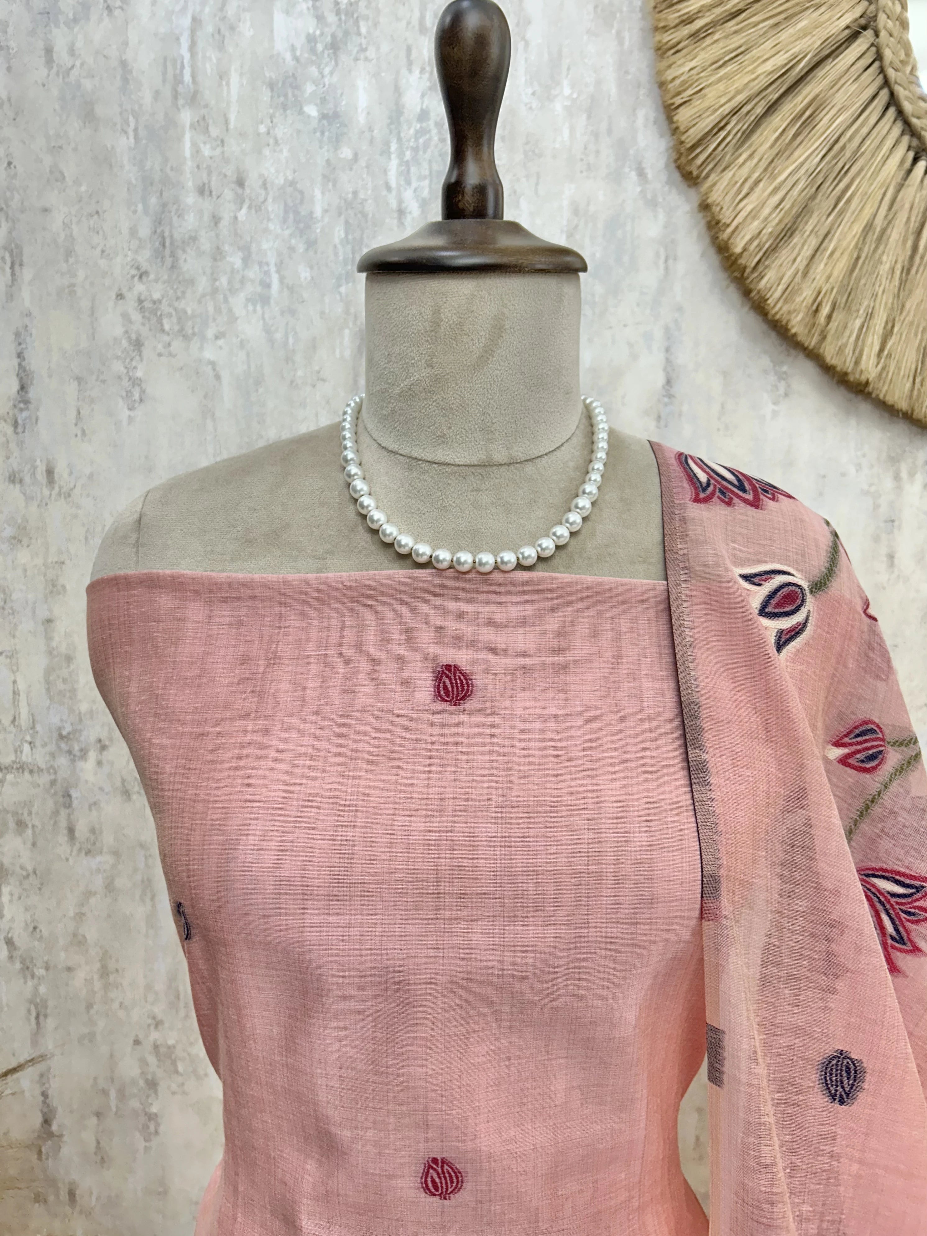 Pichwai Pattern Jamdani Linen Unstitched Suit Set