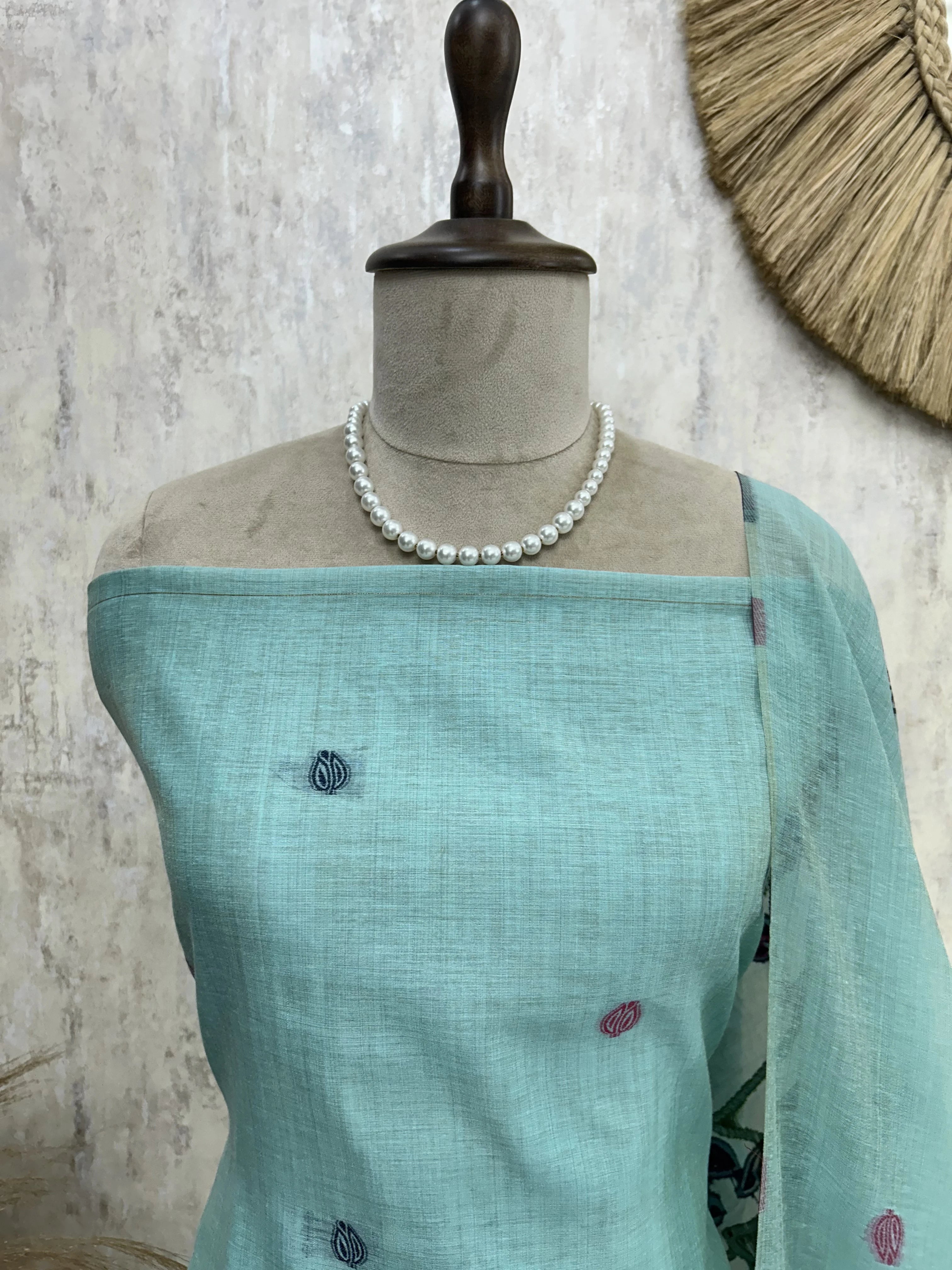 Pichwai Pattern Jamdani Linen Unstitched Suit Set