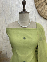 Pichwai Pattern Jamdani Linen Unstitched Suit Set