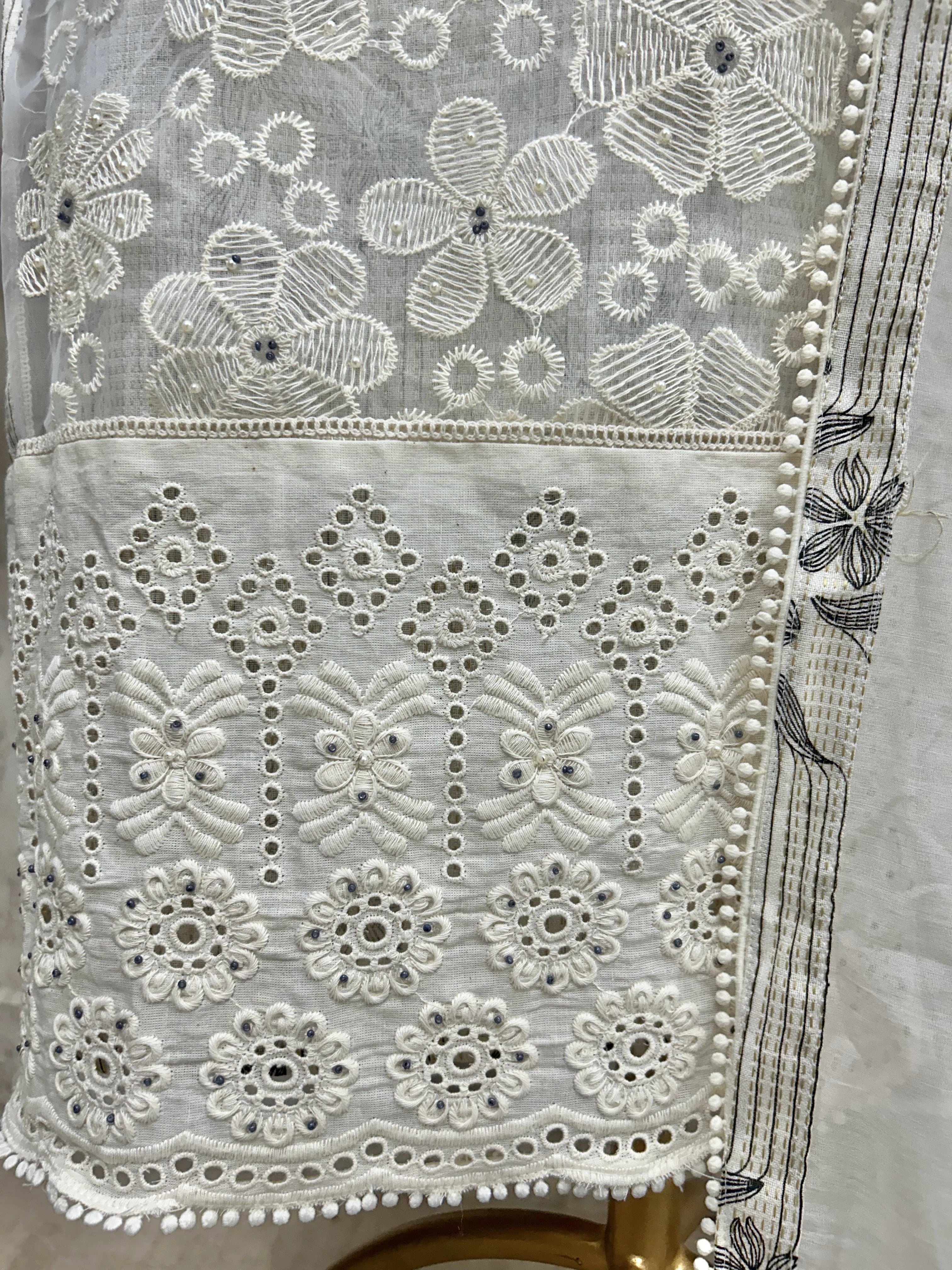 Cotton Unstitched Suit Set With Shell Work