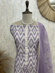 Symmetric Print Linen Unstitched Suit Set