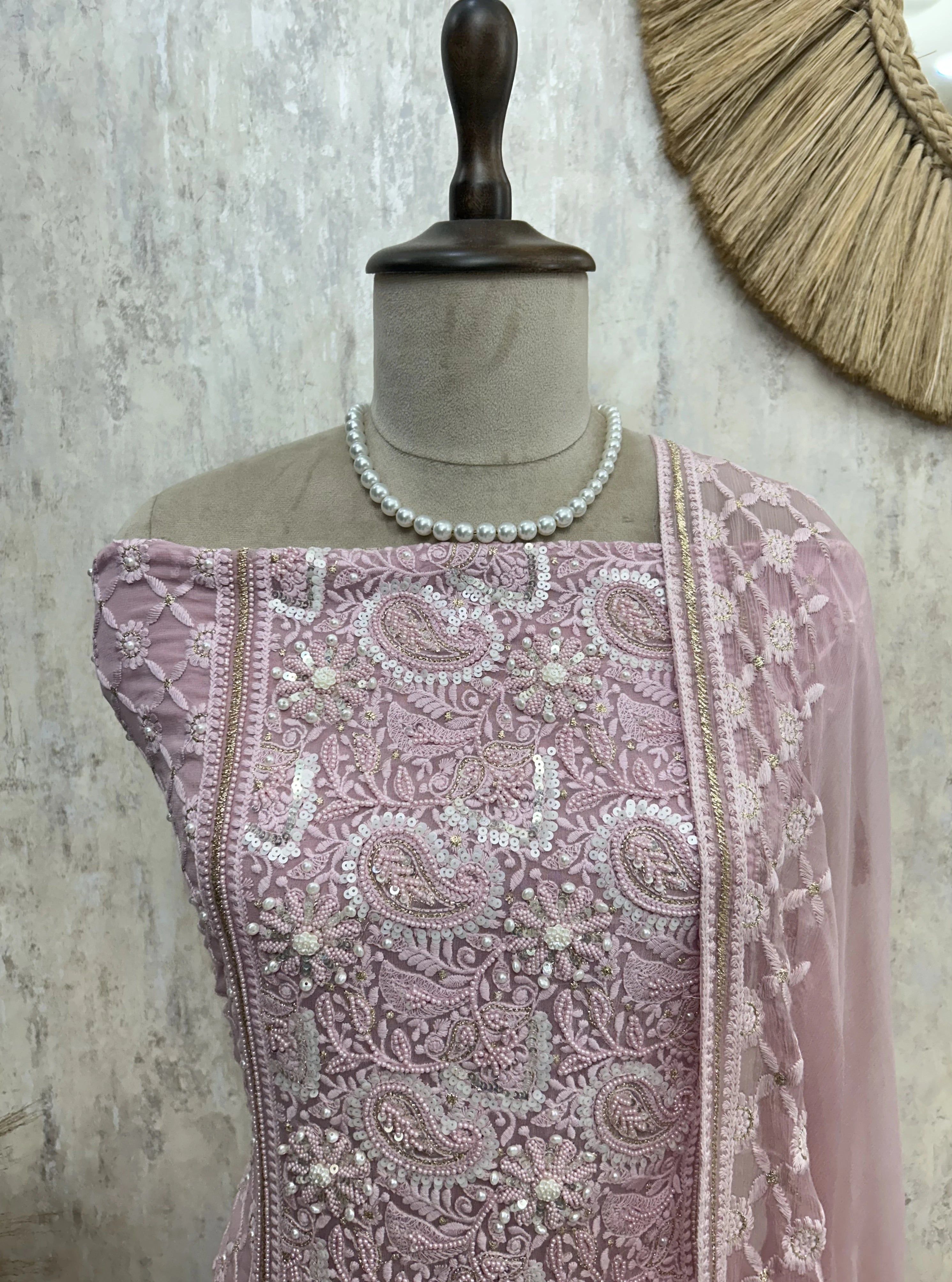 Georgette Unstitched Suit Set With Pearl Work