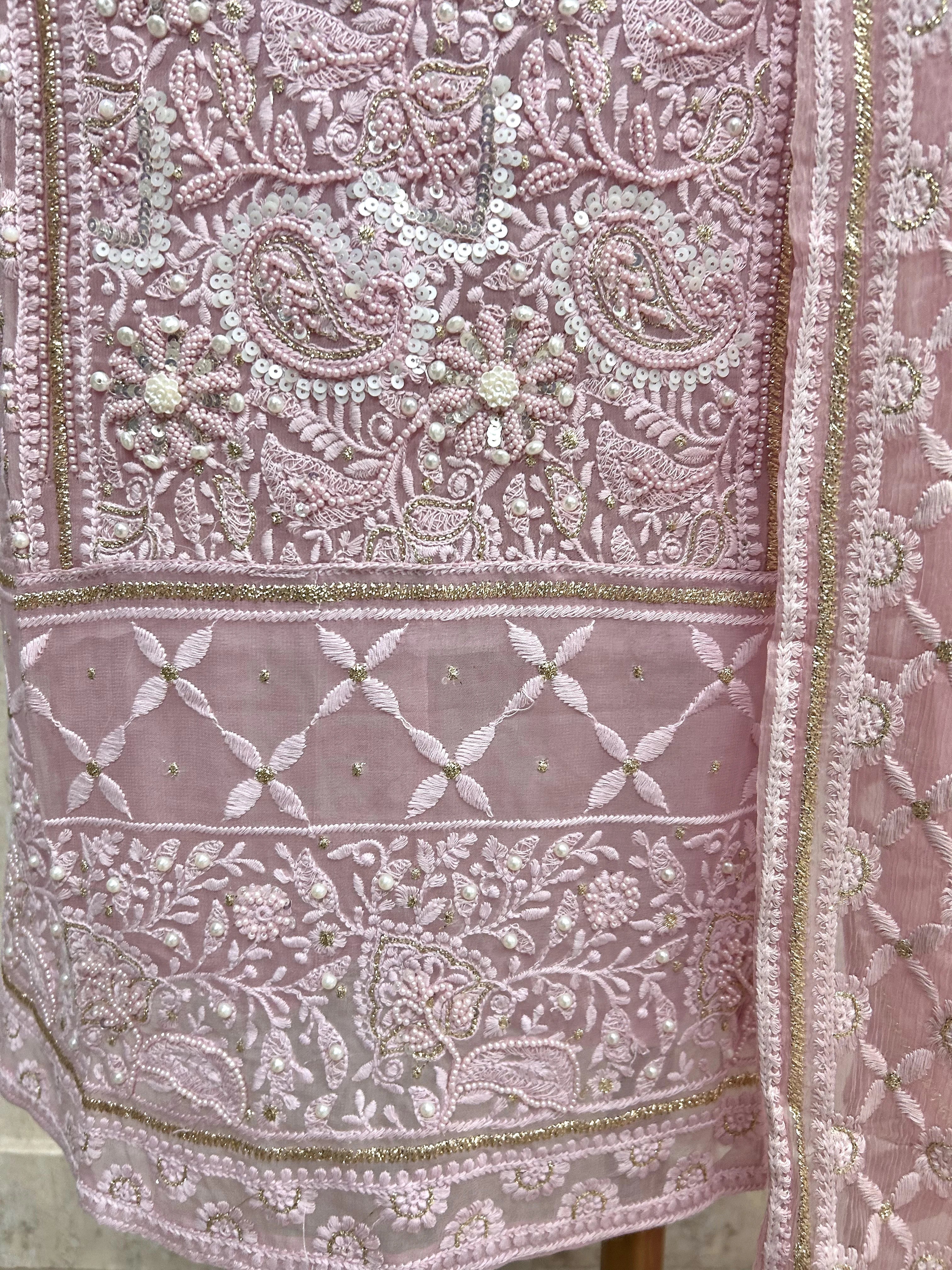 Georgette Unstitched Suit Set With Pearl Work