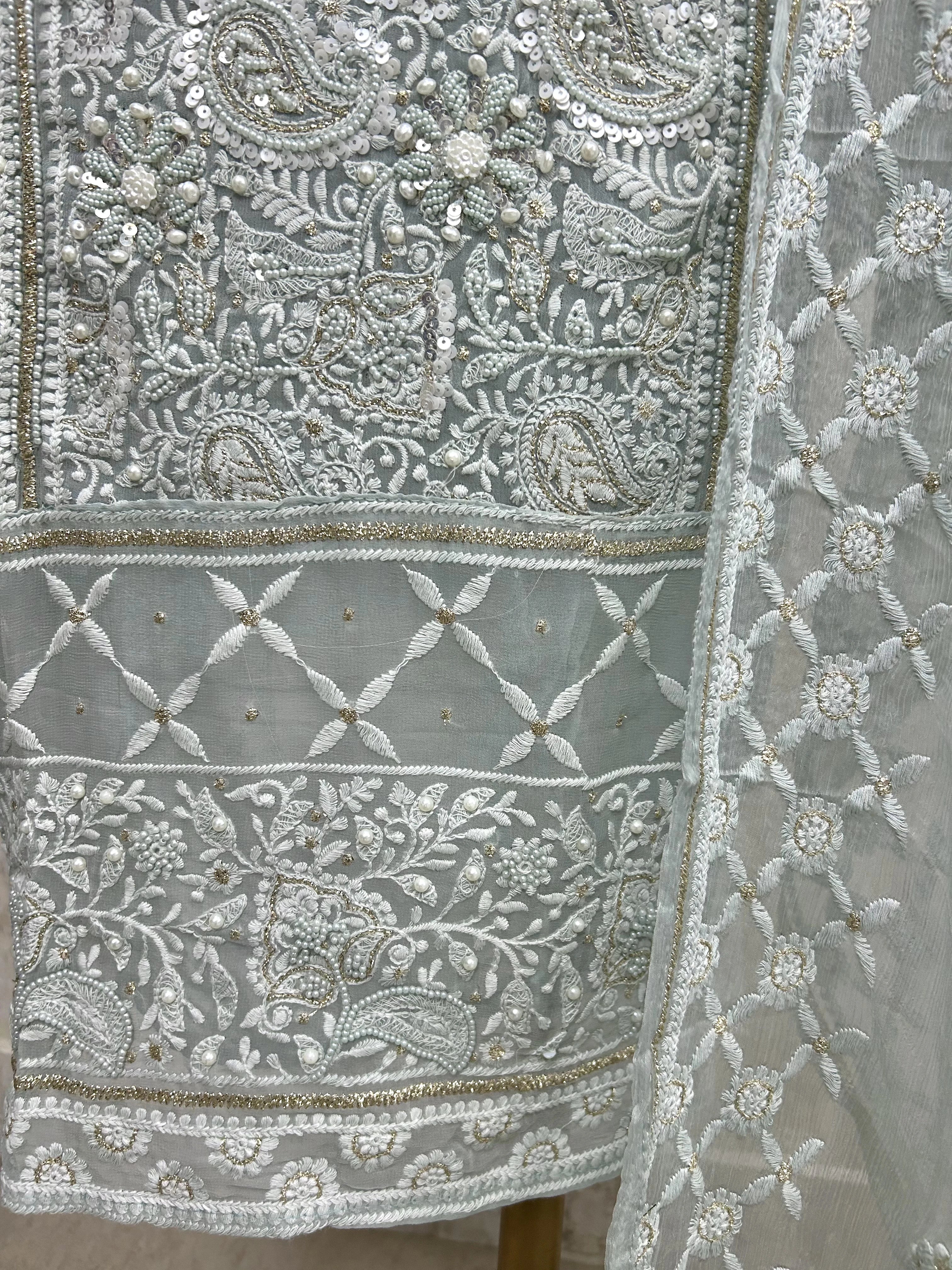 Georgette Unstitched Suit Set With Pearl Work