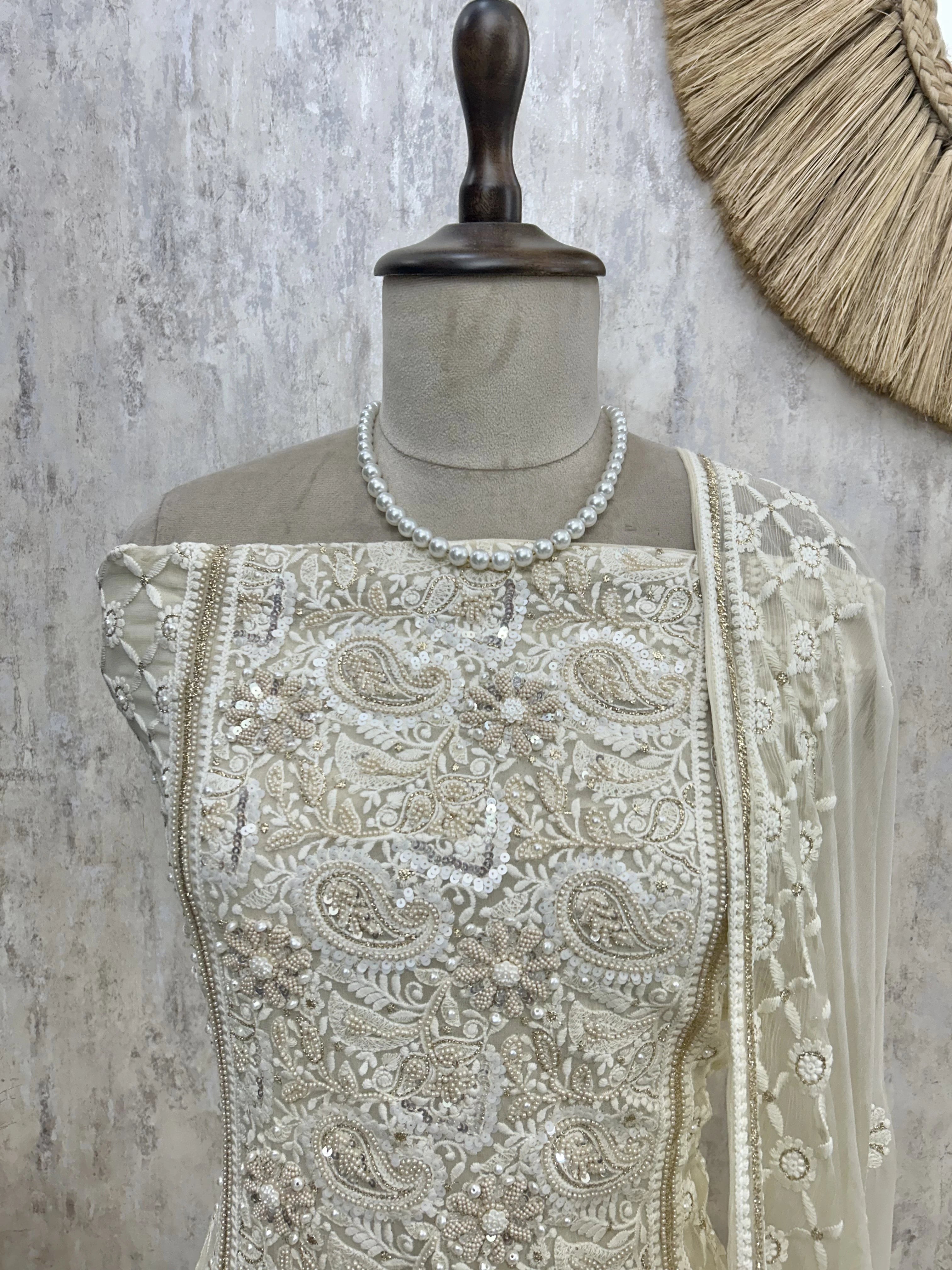 Georgette Unstitched Suit Set With Pearl Work