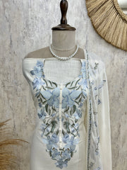 Breezy Linen Unstitched Suit Set With Thread Embroidery
