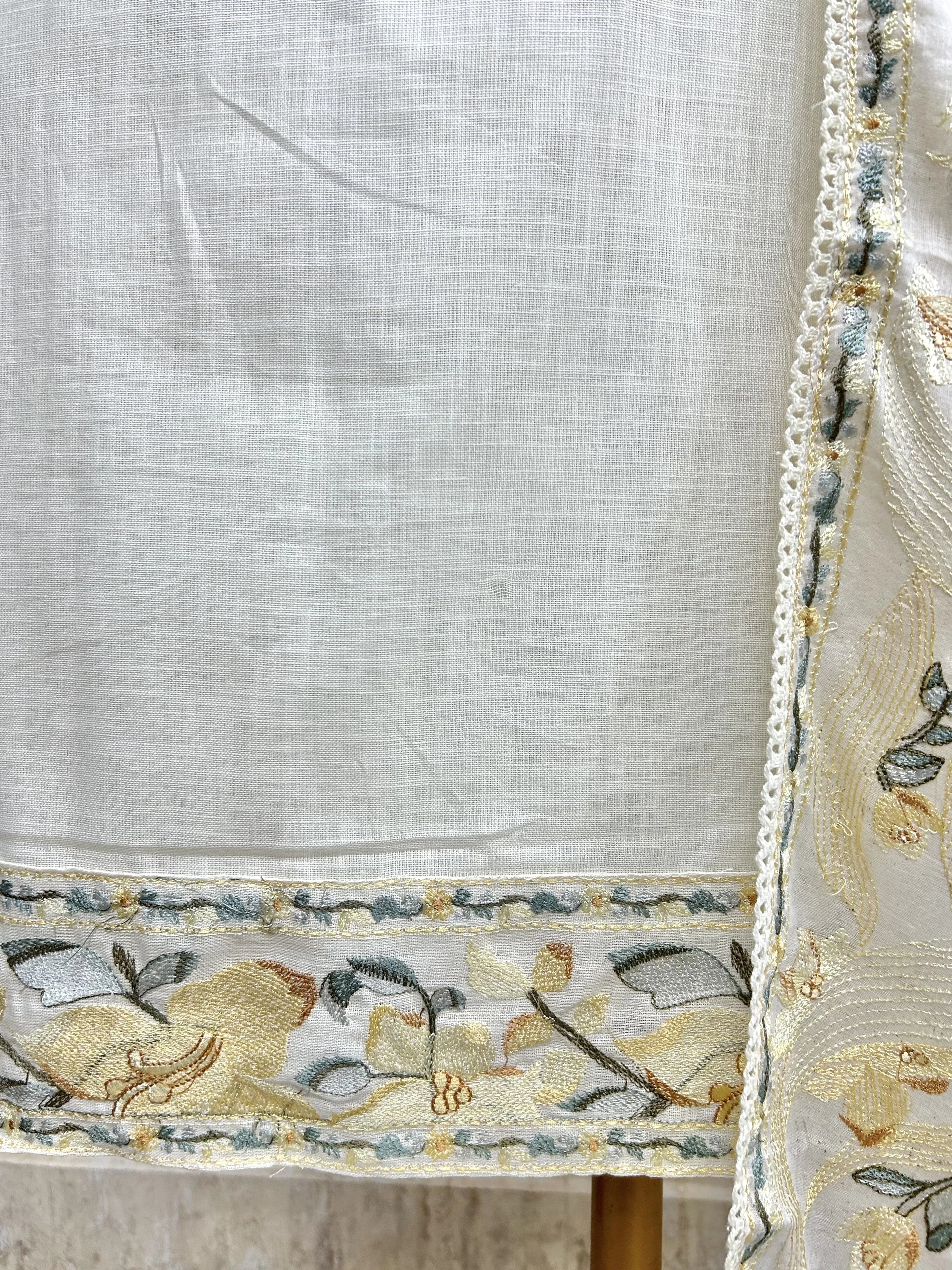 Breezy Linen Unstitched Suit Set With Thread Embroidery