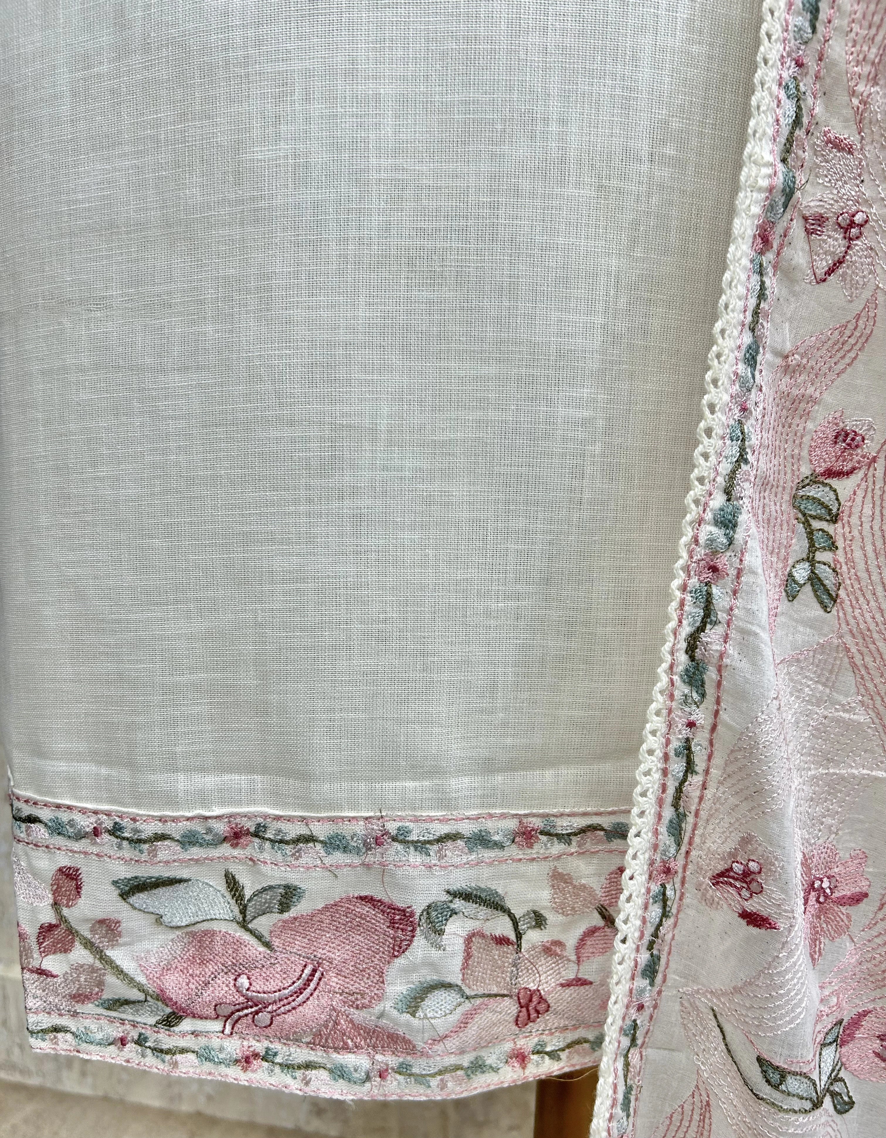 Breezy Linen Unstitched Suit Set With Thread Embroidery