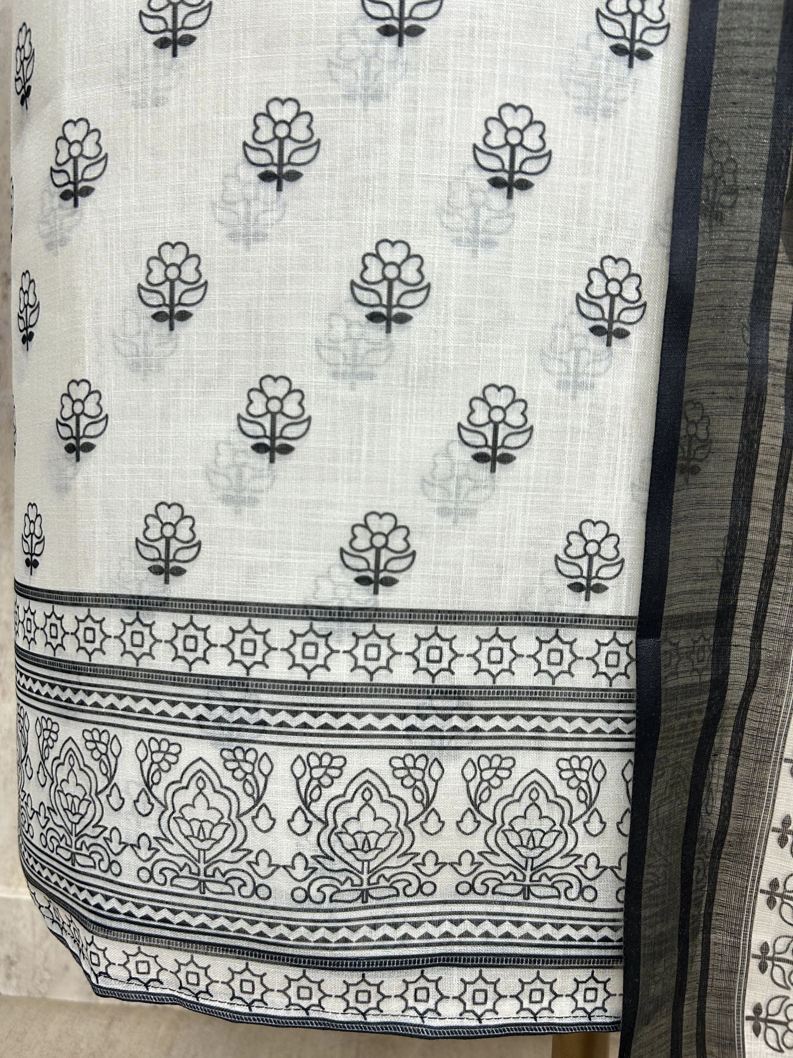 Printed Semi-Linen Unstitched Suit Set