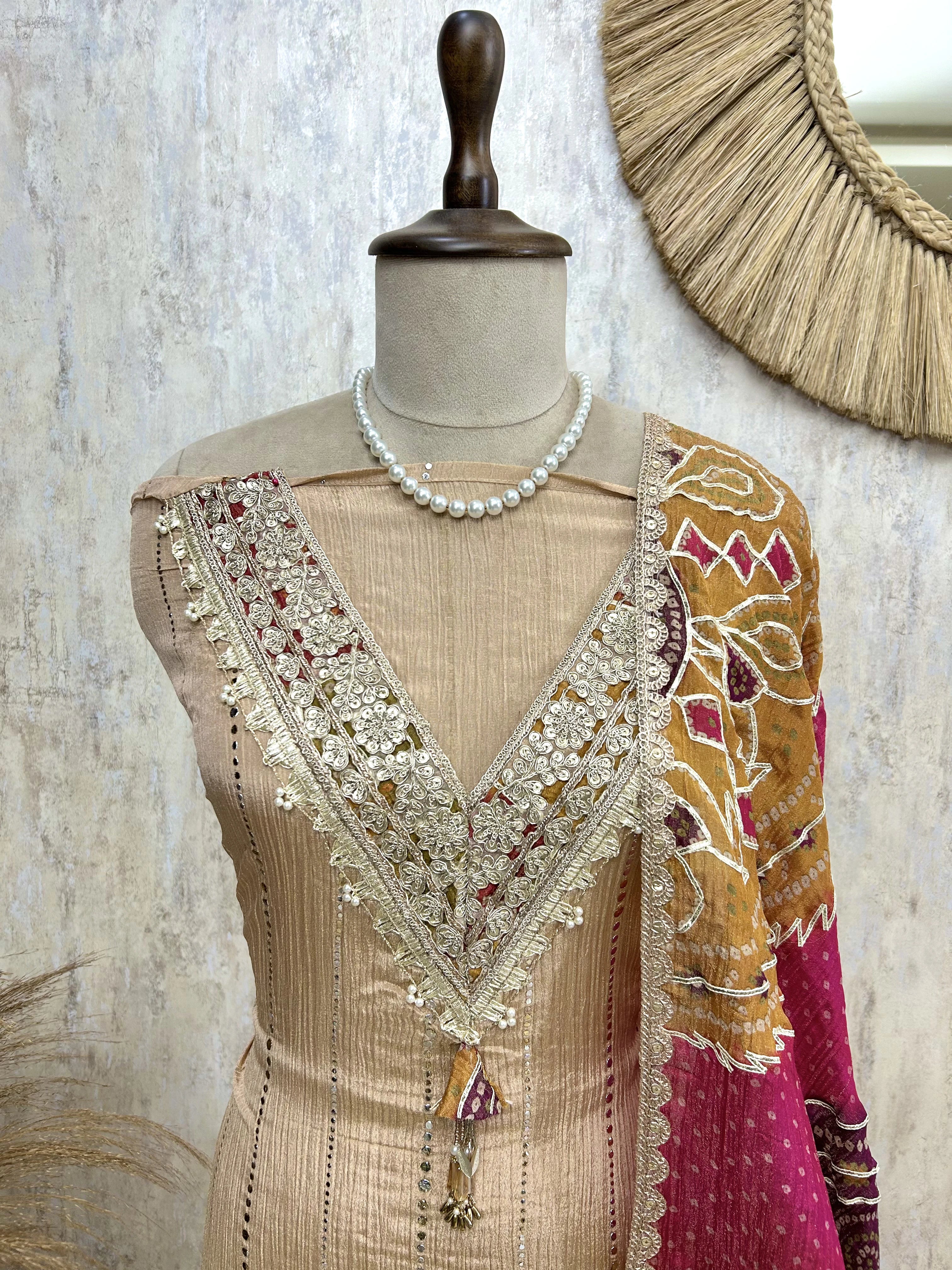 Intricate Hand Work Crush Tissue Unstitched Suit Set