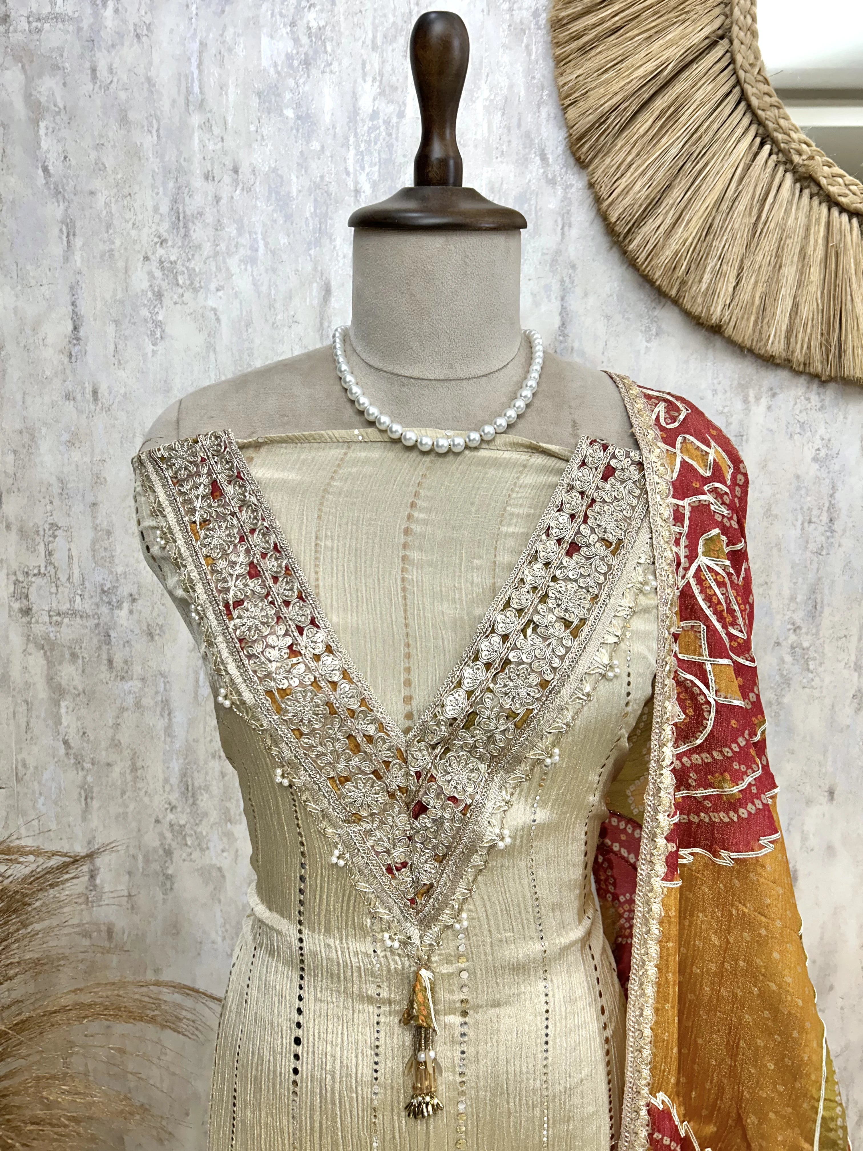 Intricate Hand Work Crush Tissue Unstitched Suit Set