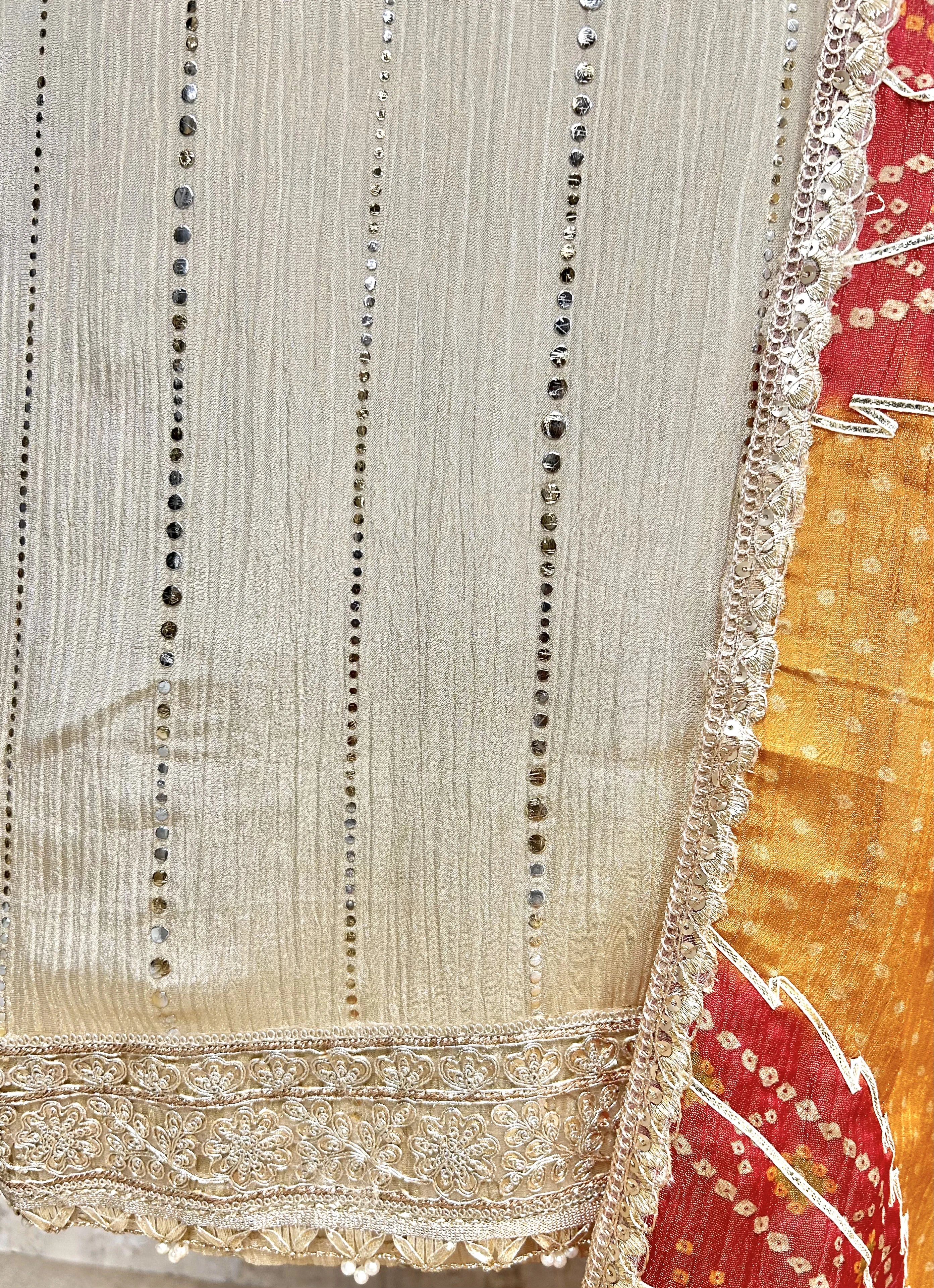 Intricate Hand Work Crush Tissue Unstitched Suit Set